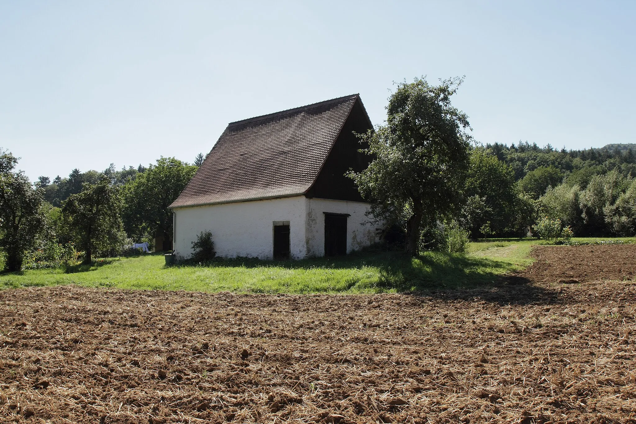 Photo showing: Turmhügel Rüssenbach - Ansicht des Turmhügels in Rüssenbach aus östlicher Richtung. Im Vordergrund ist noch der einstige Graben sichtbar