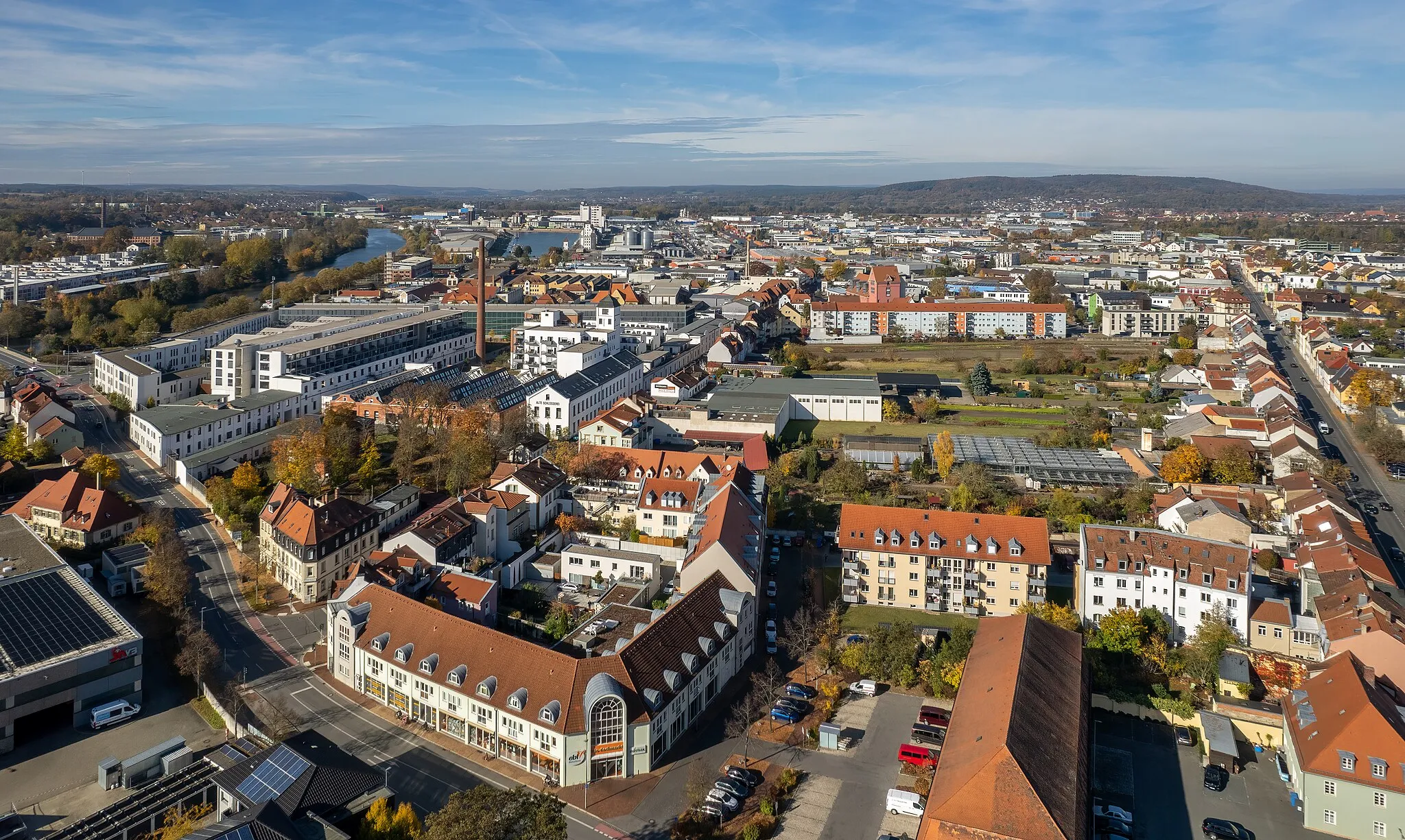 Photo showing: Old ropery on the former factory premises of the carpeting company Scheaffler in Bamberg; aerial view.