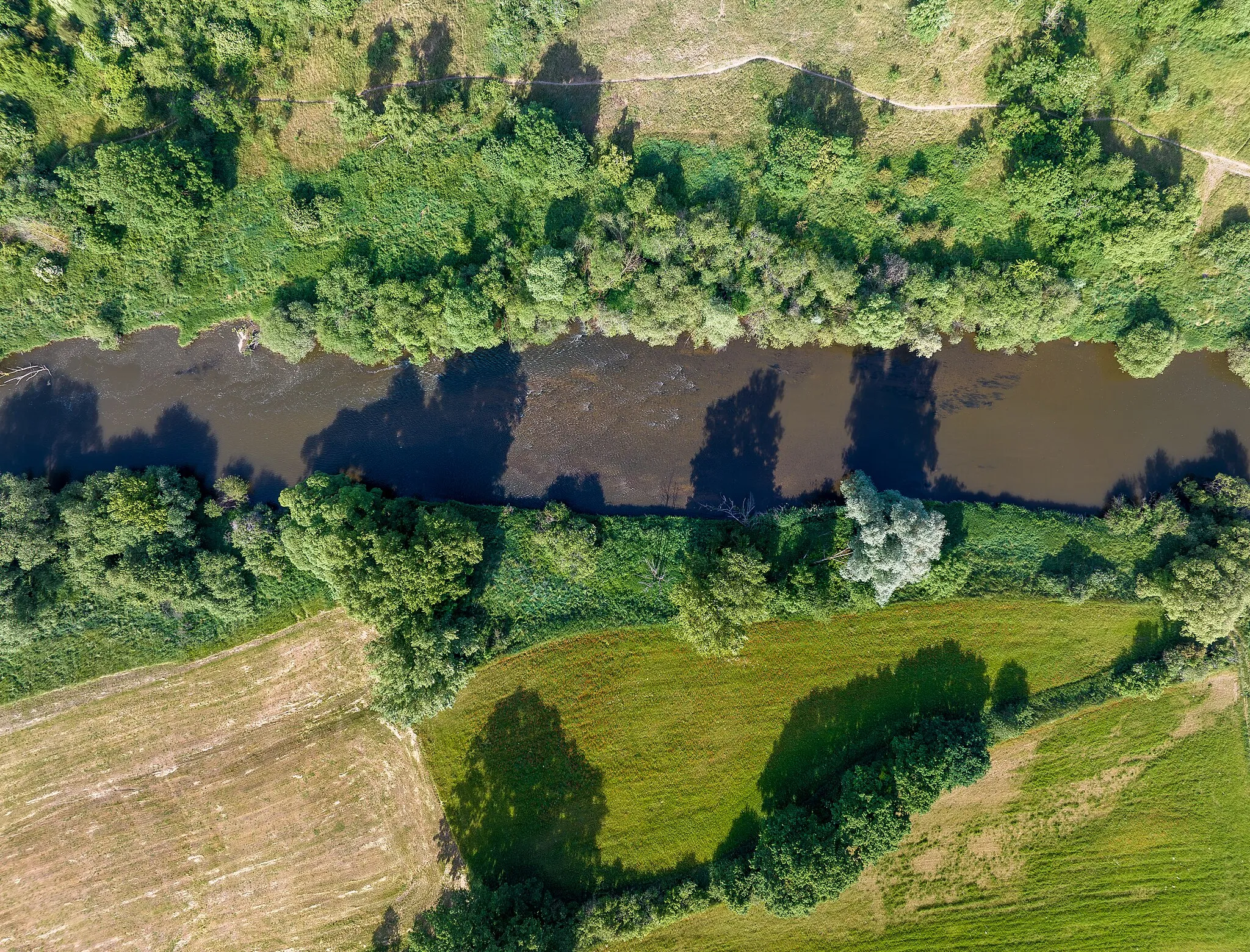 Photo showing: View of the river Regnitz near Seußling, aerial photo