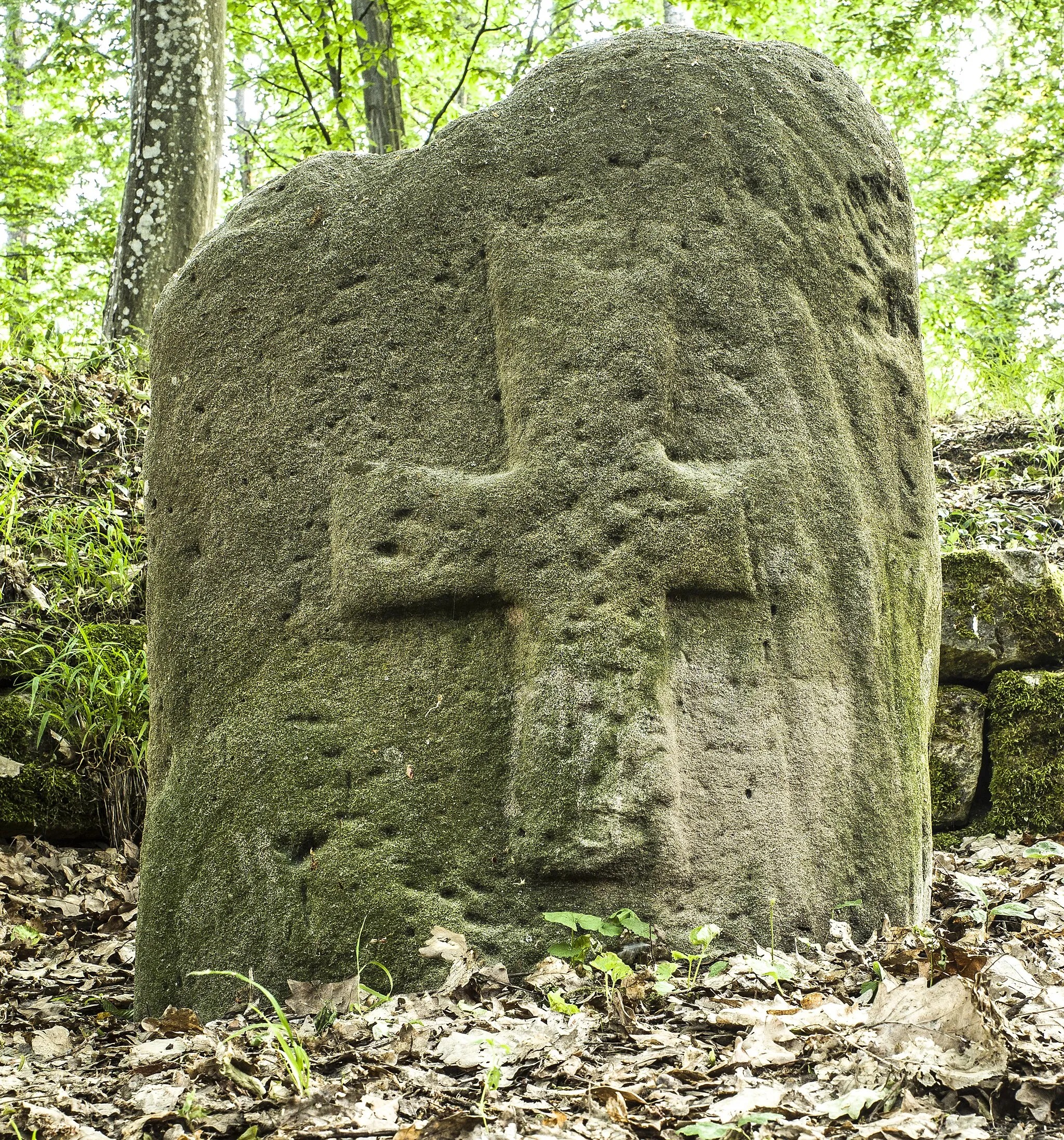 Photo showing: Spätmittelalterlicher Kreuzstein am Geiersrain bei Gleisenau