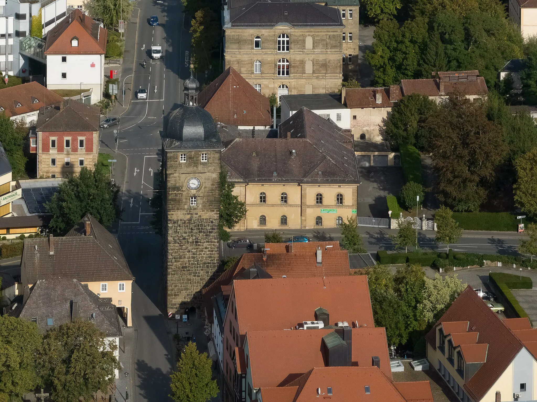 Photo showing: Upper gate tower in Lichtenfels (Upper Franconia) aerial view