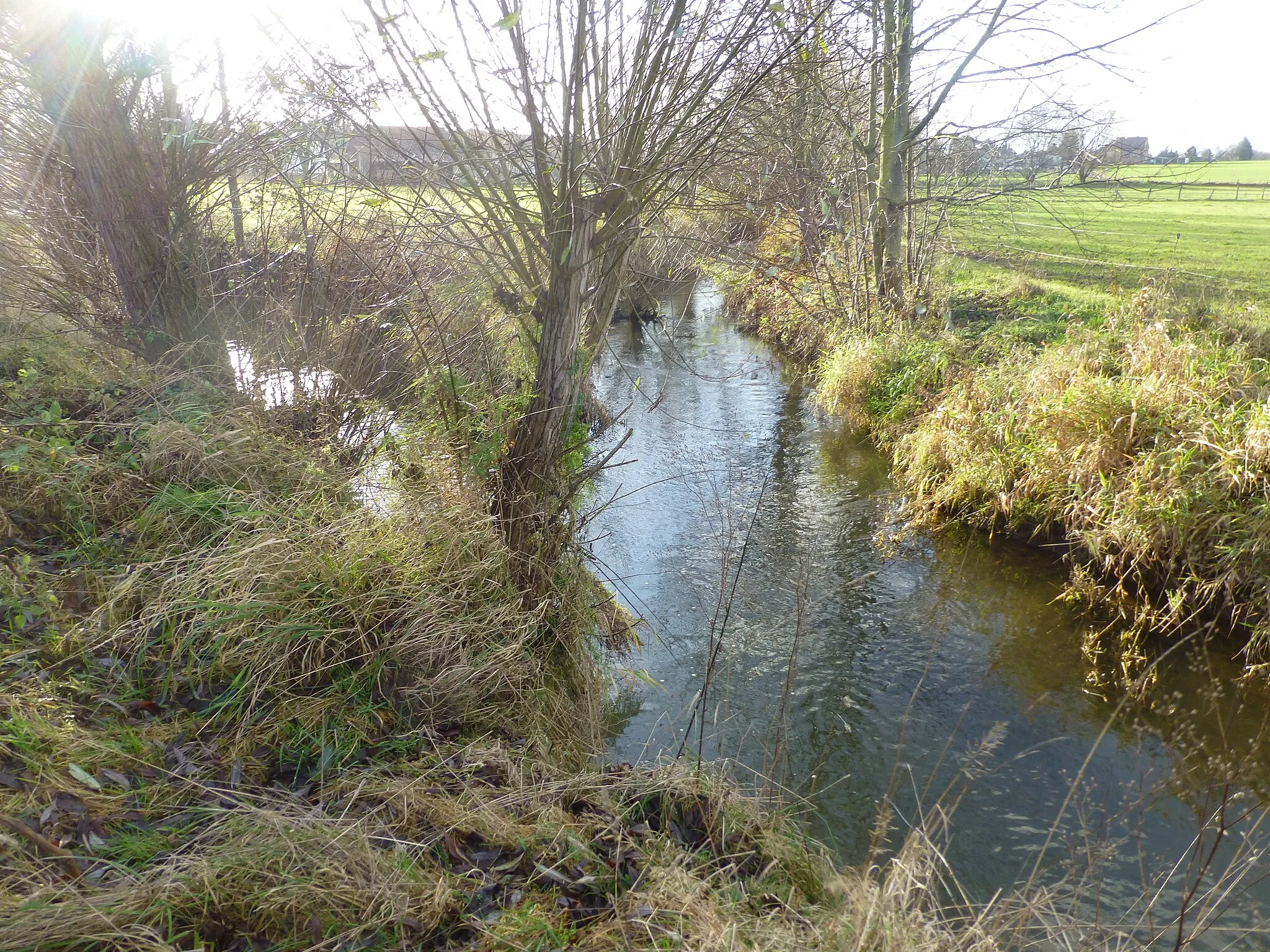 Photo showing: Mündung der (größeren?) Aue (in der Mitte) in die Suhle (von links kommend) bei Germershausen