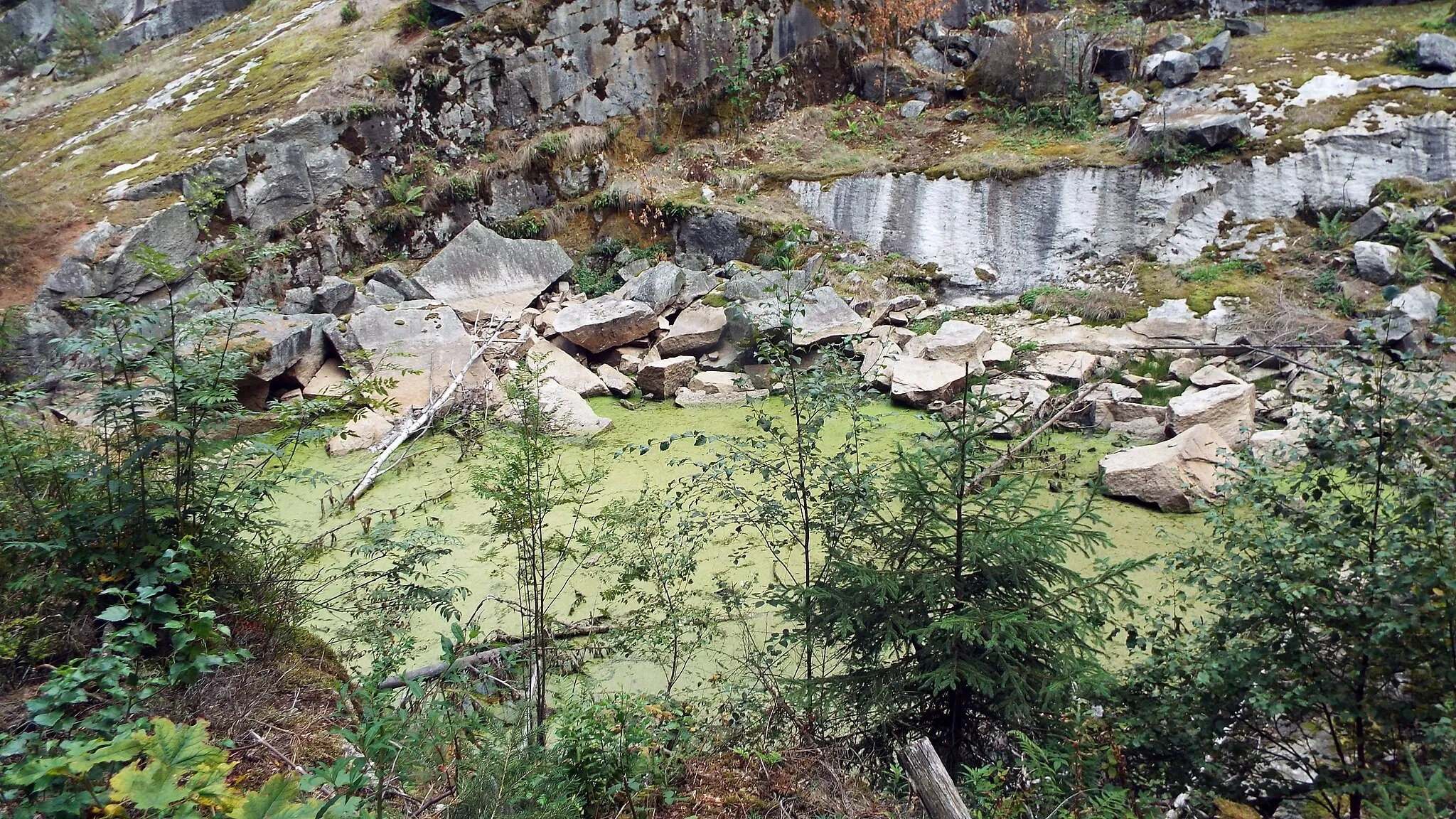 Photo showing: Bei Kirchenlamitz liegt der Alberts-Bruch am Steinbruchweg. Er gibt eine Einführung zur Geschichte der Granitgewinnung, die Wegstrecke beträgt 3,5 km mit etwa 120 Höhenmetern und dauert etwa 2 1/2 Stunden.