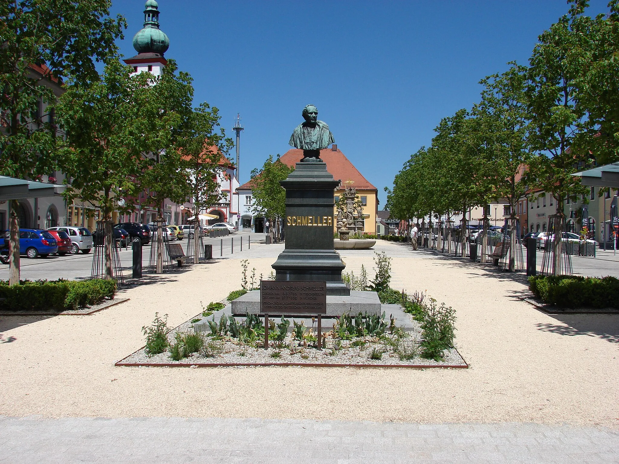 Photo showing: Tirschenreuth 2009 - Schmeller-Denkmal am ob. Marktplatz