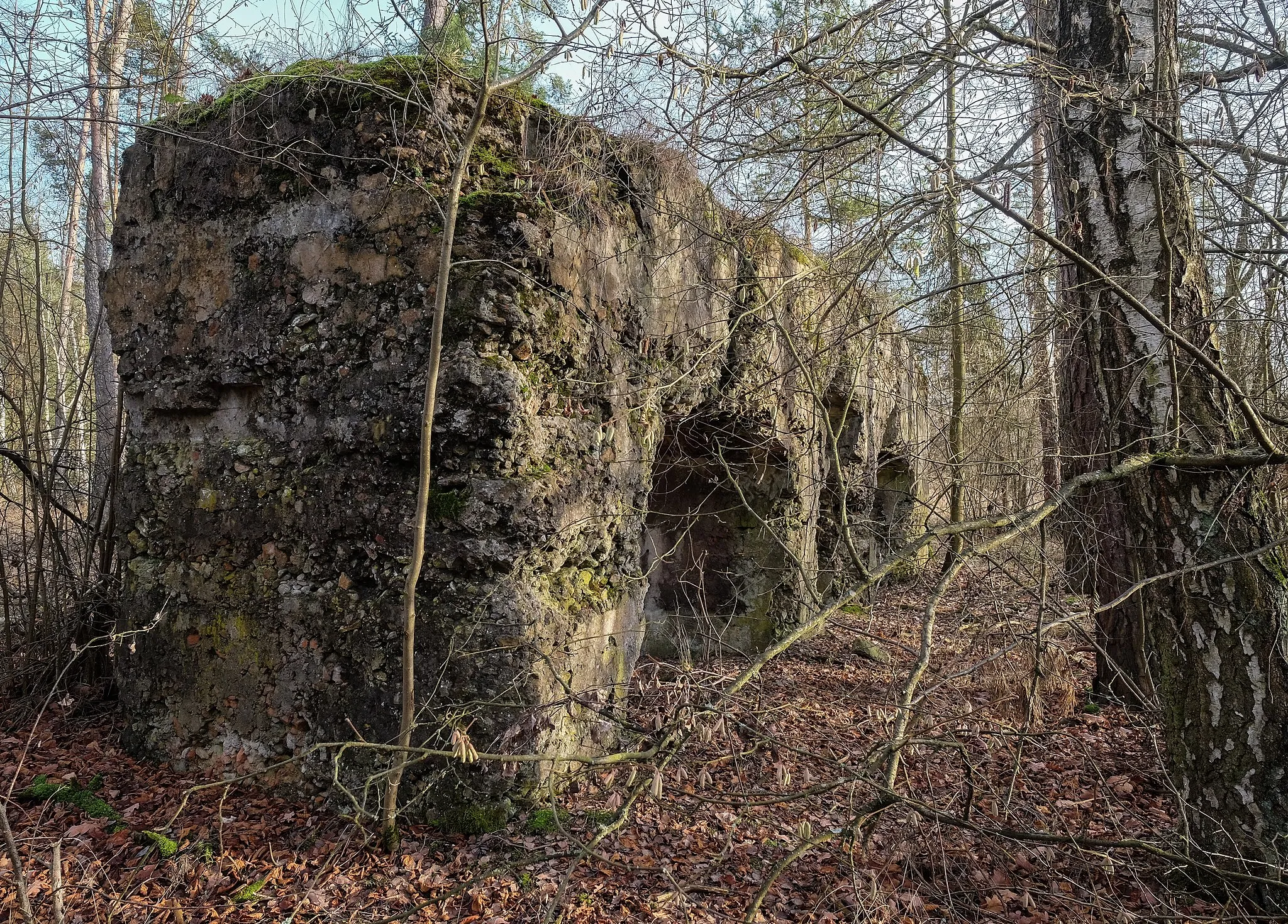 Photo showing: Ruins of processing plant foundation of the former lead mine Bleierzgrube Vesuv, Freihung-Elbart, district Amberg-Sulzbach, Bavaria, Germany