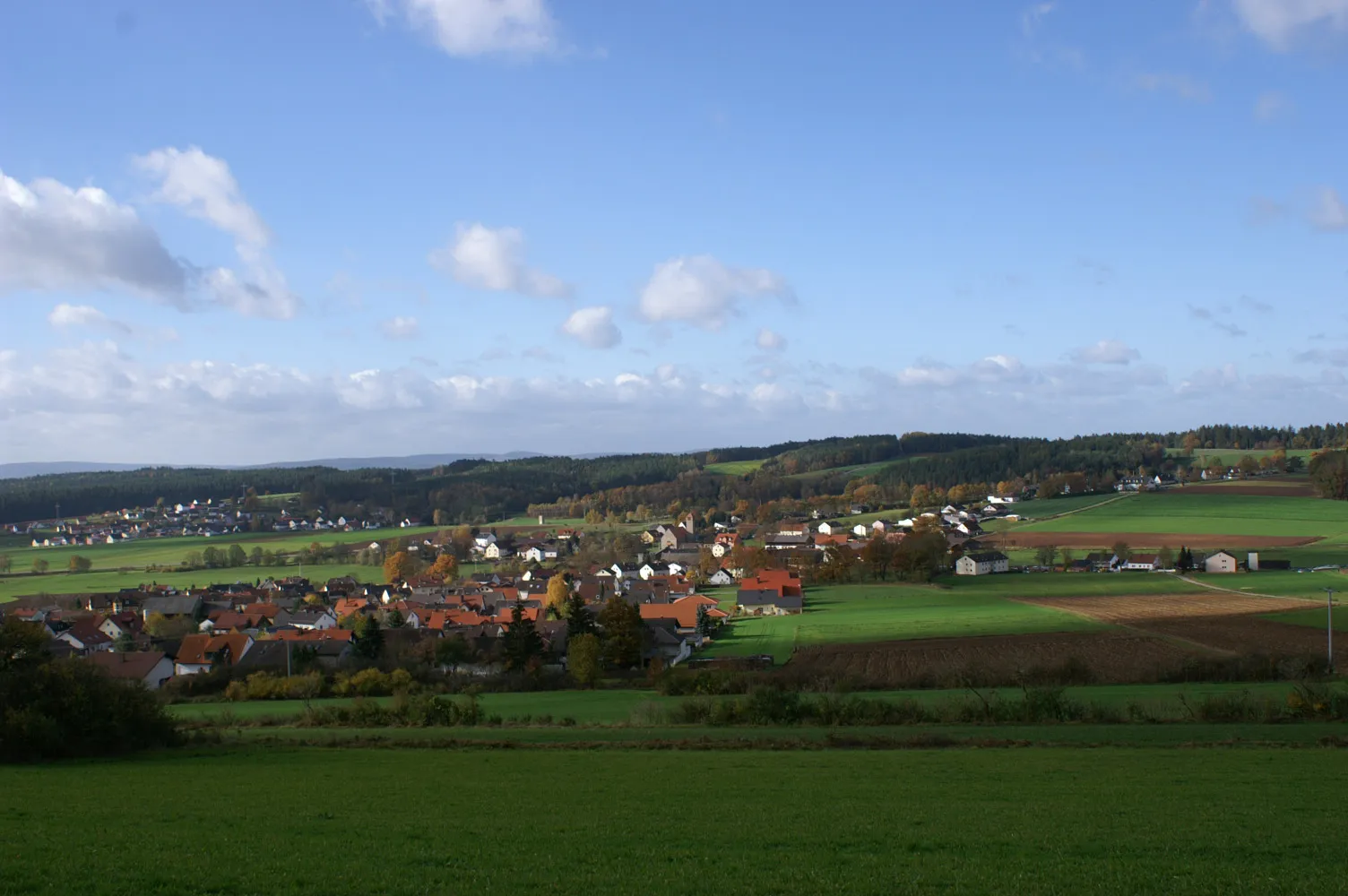 Photo showing: Bechtsrieth und Trebsau (Hintergrund), fotografiert von Nordosten