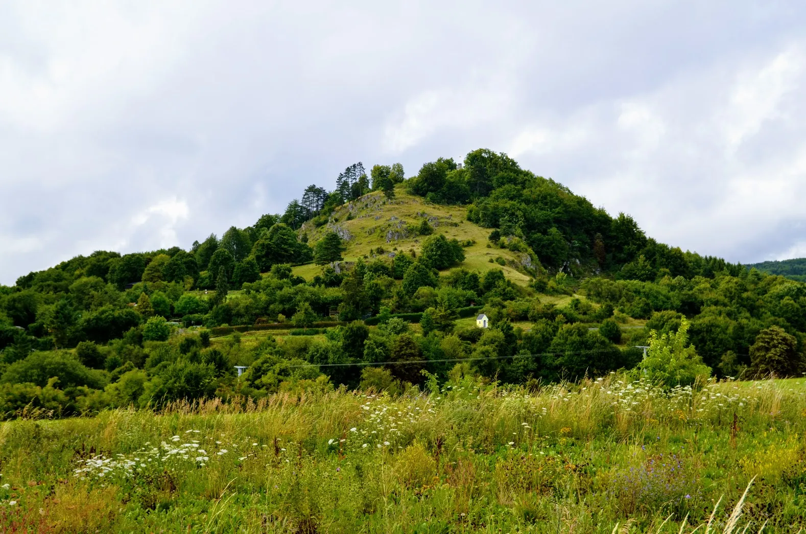 Photo showing: Felsige Kuppe des Schlossberges mit Burgruine in der Landschaft des Oberpfälzer Jura (2017)