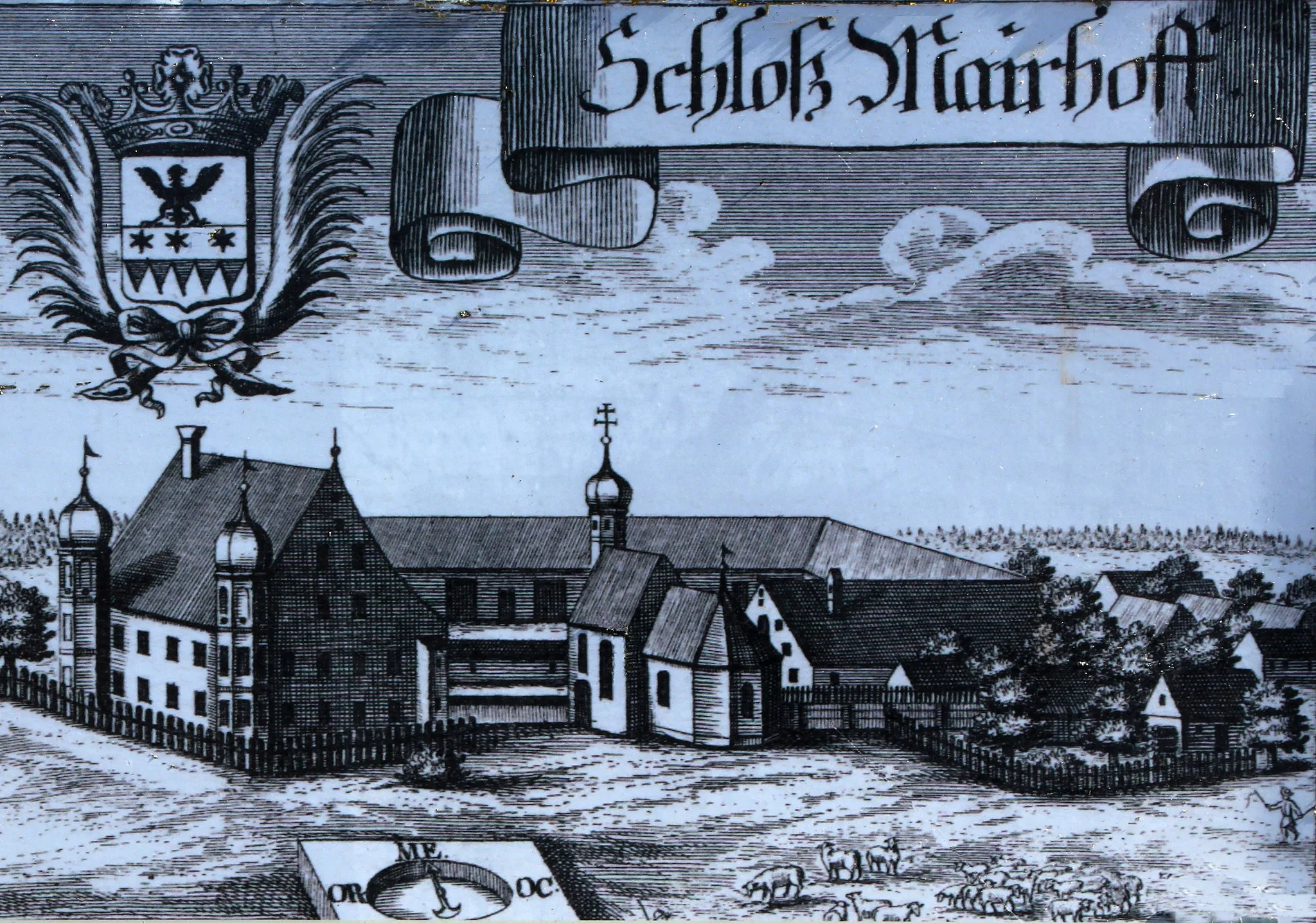 Photo showing: Schloss Maierhofen, Gemeinde Painten, Landkreis Kelheim, Niederbayern: Kupferstich von Michael Wening um 1700