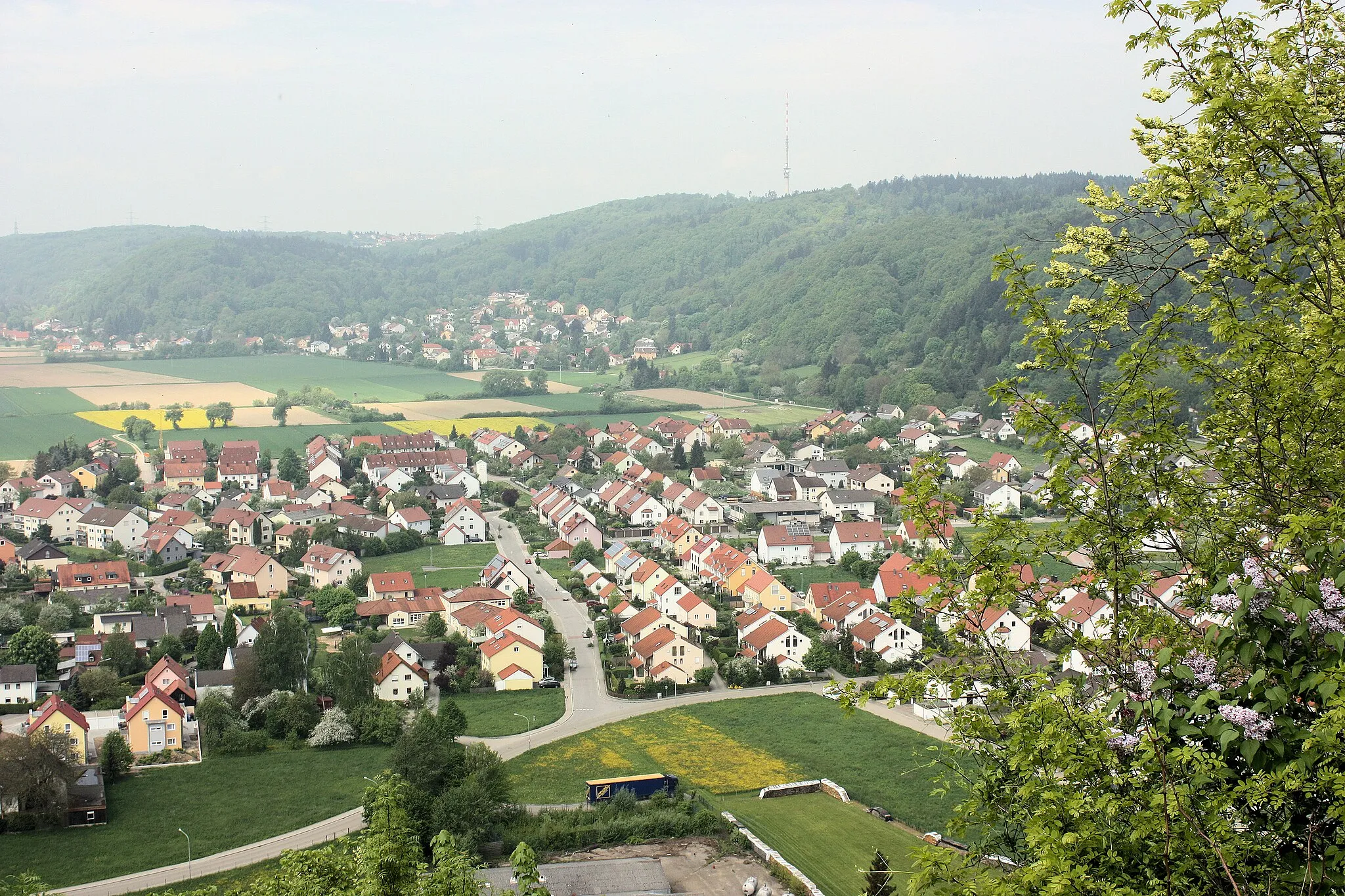 Photo showing: Donaustauf, view from ruined castle to the village Tegernheim