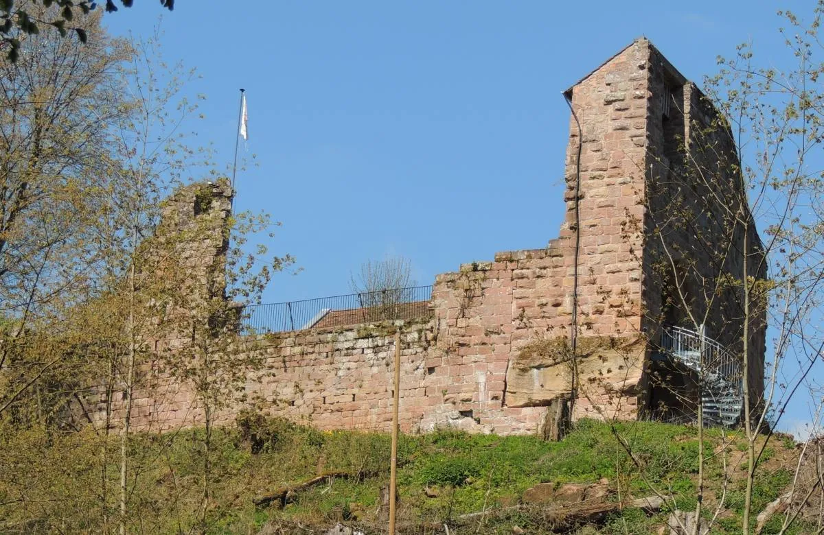 Photo showing: Schildmauer mit Mauerresten vom Tal aus gesehen