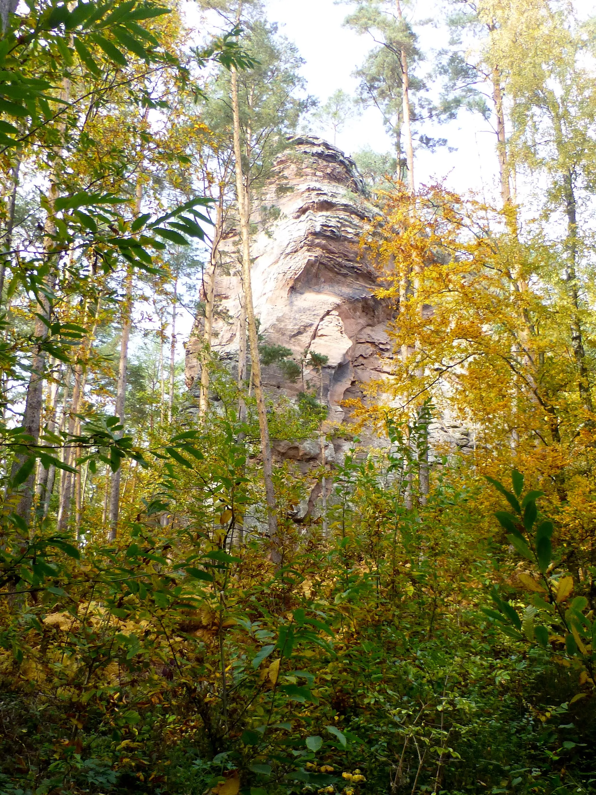 Photo showing: Dimbergpfeiler am südöstlichen Teil des Dimberges bei Gössersweiler; Blick vom Dimbacher Buntsandstein Höhenweg in nordwestliche Richtung
