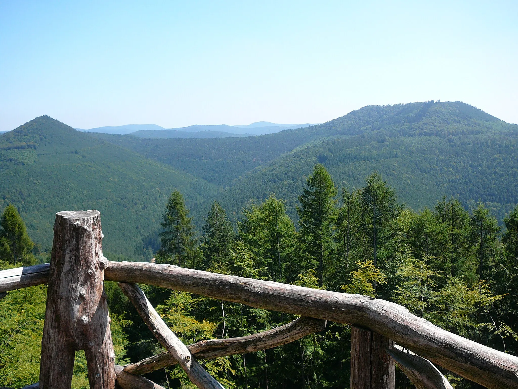 Photo showing: Blick vom Kirschfelsen (Nähe Annweilerer Forsthaus) zum Almersberg