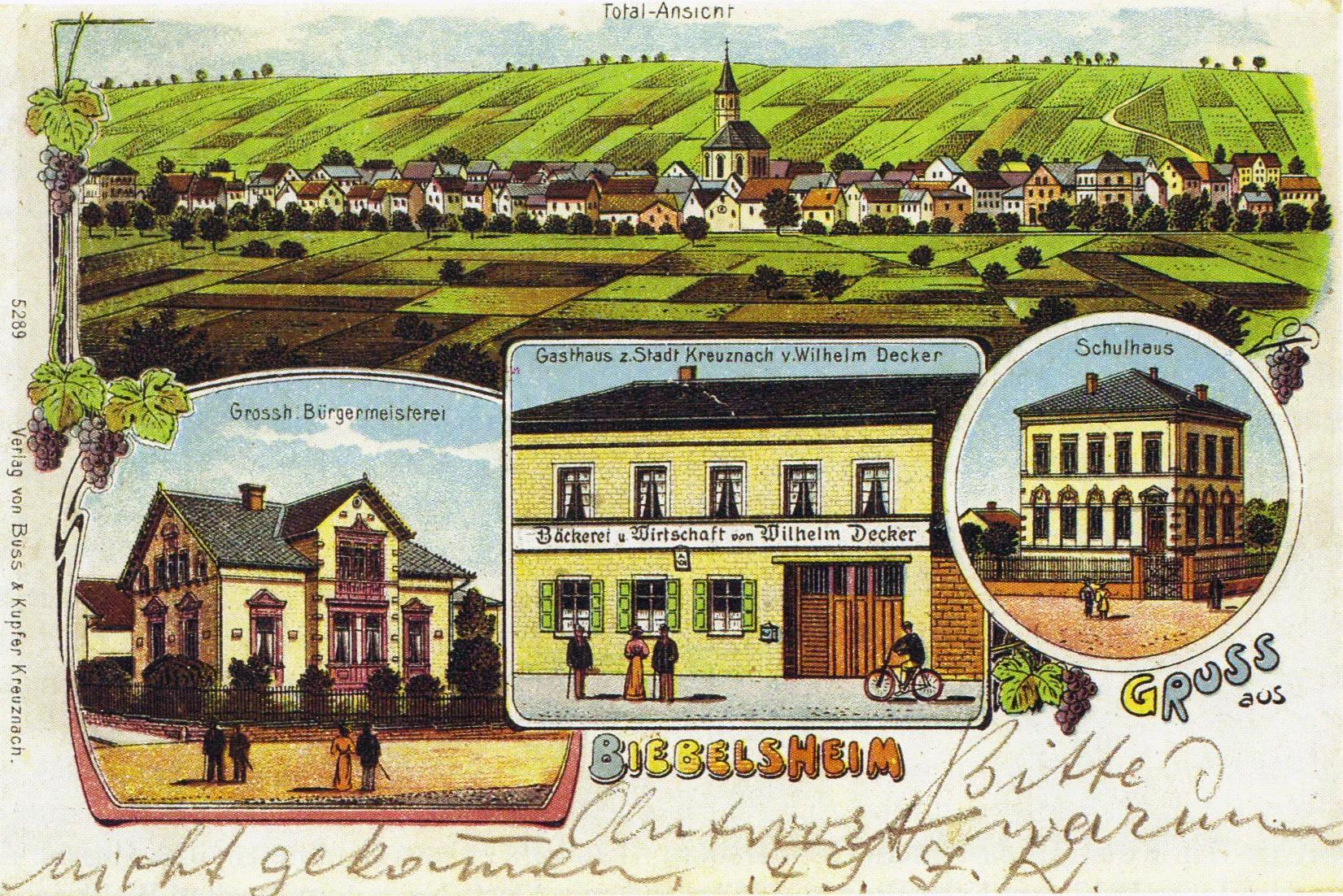 Photo showing: Gruß aus Biebelsheim, 1905 picture postcard.