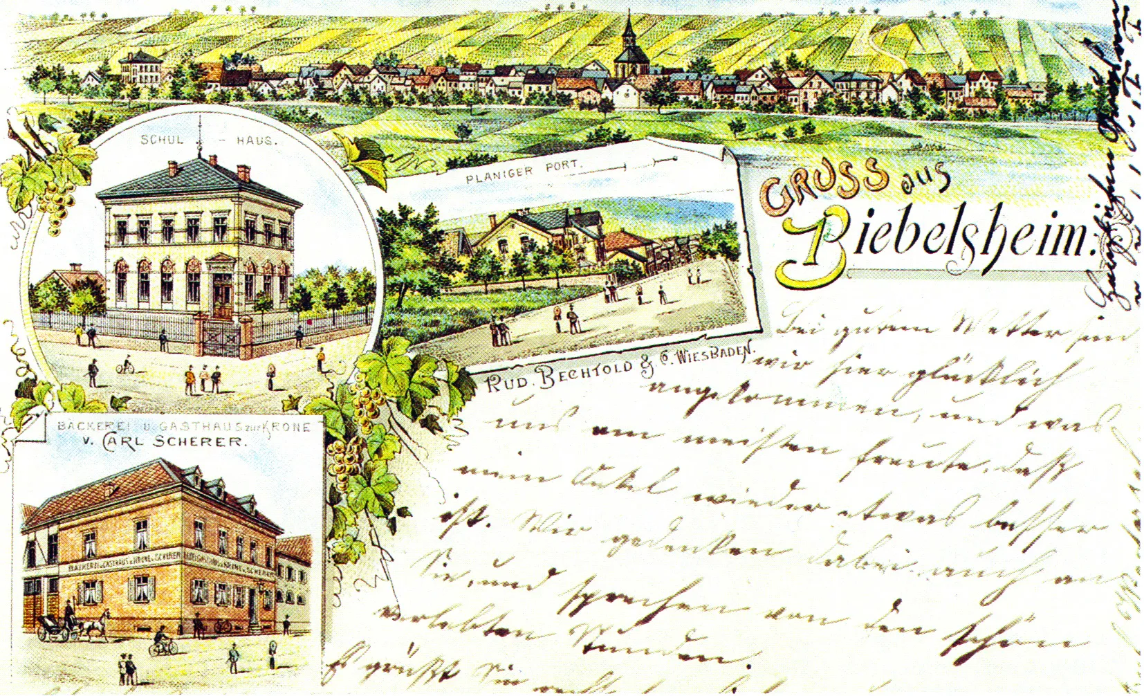 Photo showing: Gruß aus Biebelsheim, 1899 picture postcard.