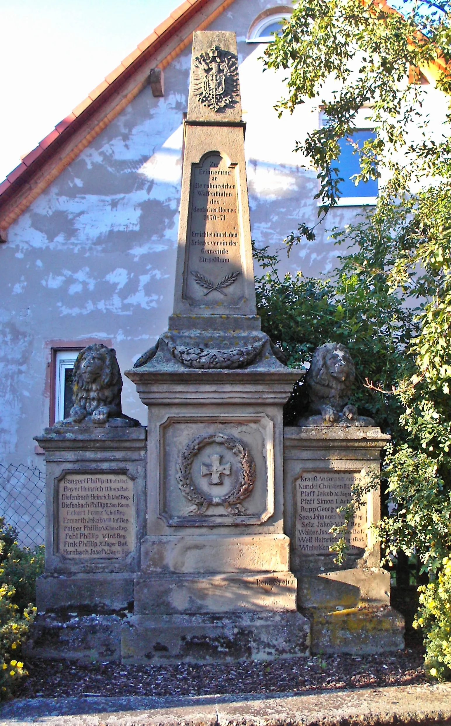 Photo showing: Einselthum, Pfalz, Kriegerdenkmal 1870/71, von Gottfried Renn aus Speyer