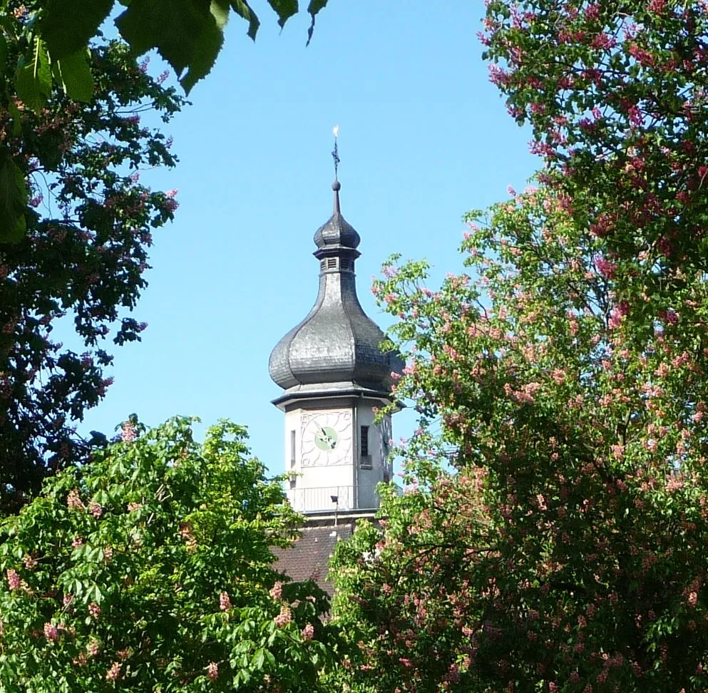 Photo showing: Zwiebelhaube der protestantischen Kirche Edigheim