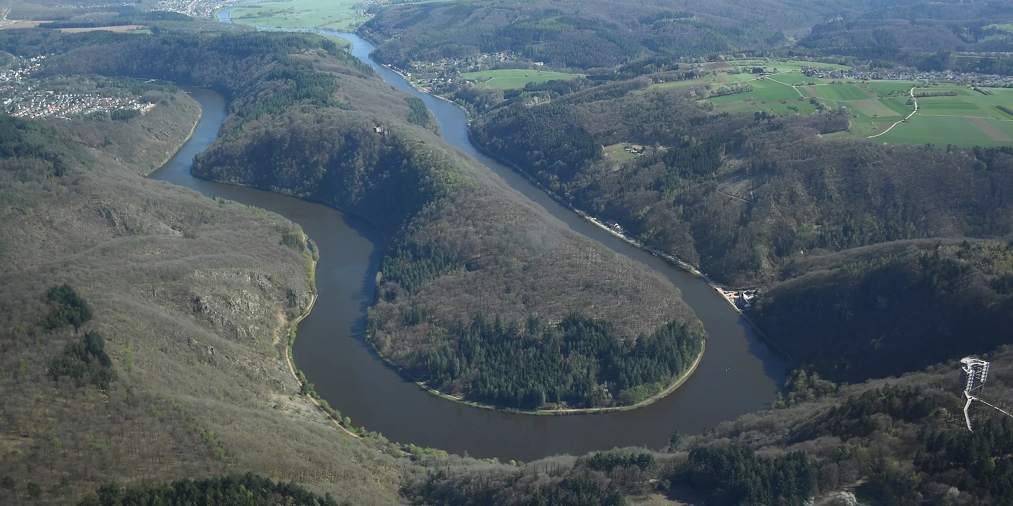 Photo showing: Aerial image of the Saarschleife