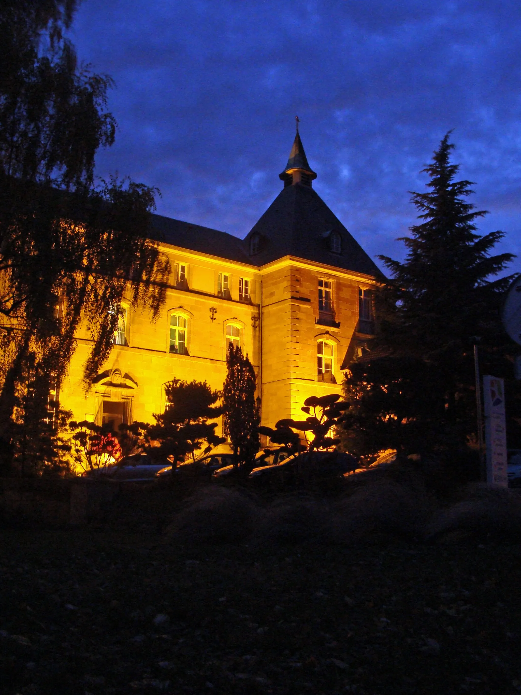 Photo showing: Abbaye Saint-Martin des Glandières de Longeville-lès-Saint-Avold, façade principale vue de nuit.