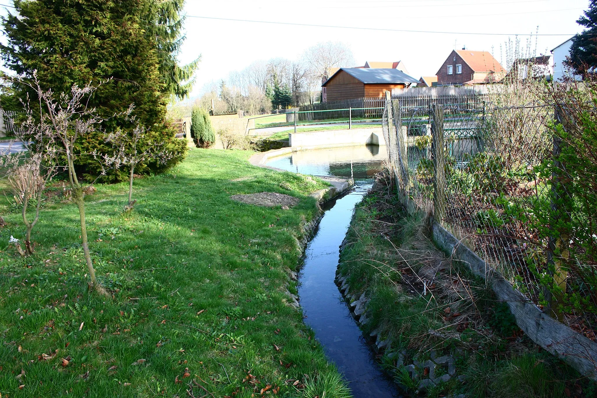 Photo showing: Mündung des Hadeborns in den Dorfteich von Ritterode