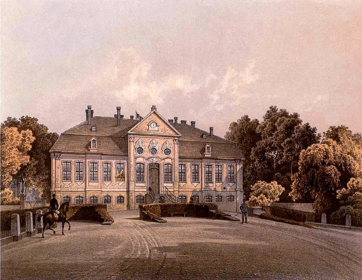 Photo showing: Schloss Königsborn, Kreis Jerichow I, Provinz Sachsen, Lithographie von Alexander Duncker