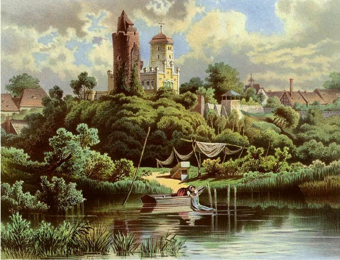 Photo showing: Schloss Pouch, Lithographie von Alexander Duncker, 1869