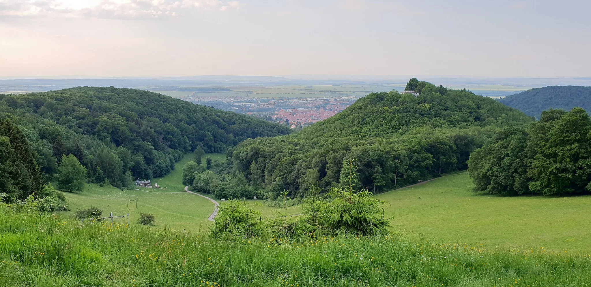 Photo showing: eine schöne Aussicht auf das Skigebiet unterhalb der Harburg, den Berg mit seinen Aufbauten, das Zwölfmorgental und Teile von Wernigerode. Harburg und Zwölfmorgental lassen sich gut vom Armeleuteberg oder von Wernigerode aus erwandern. Der Armeleuteberg erhebt sich im Oberharz im Naturpark Harz/Sachsen-Anhalt.