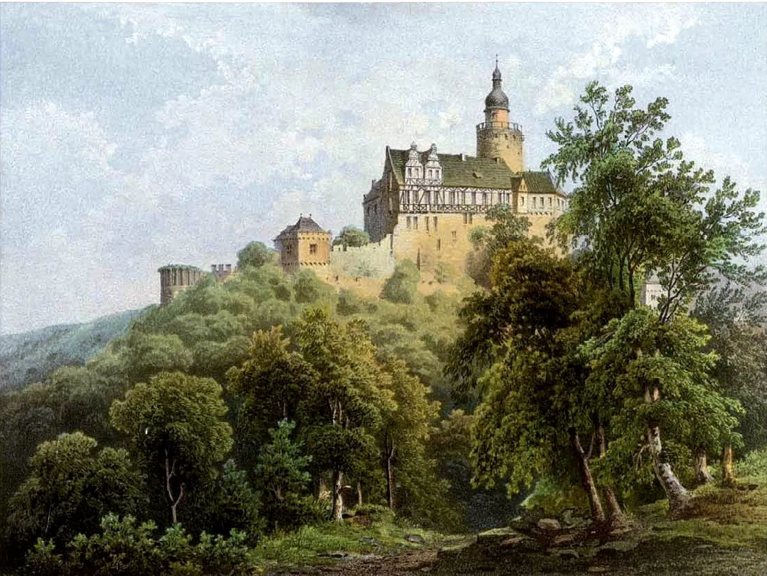 Photo showing: Burg Falkenstein, Lithografie aus dem 19. Jahrhundert