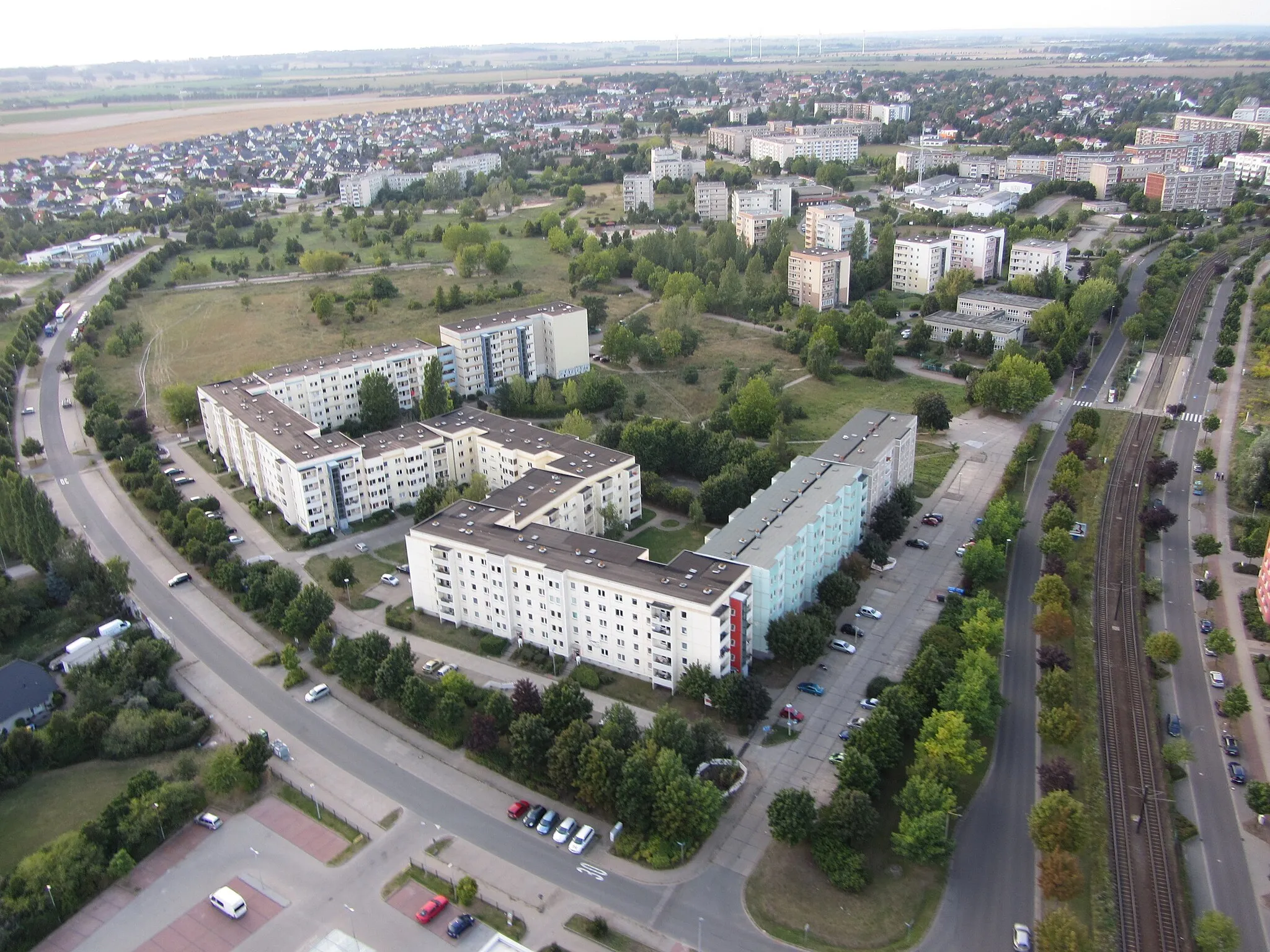 Photo showing: Blick aus einem Ballon über Olvenstedt, Magdeburg