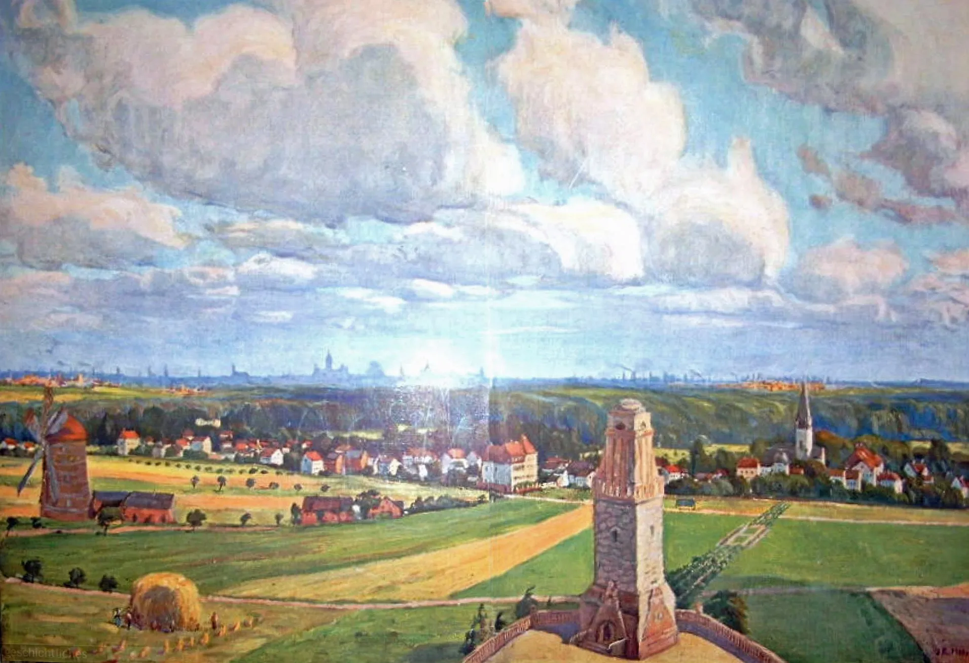 Photo showing: Rundblick über den geplanten Bismarckturm bei Hänichen (rechts) nordwestlich von Leipzig