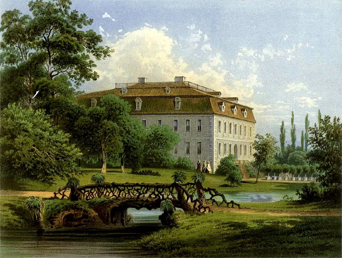 Photo showing: Schloss Poplitz, Lithografie aus dem 19. Jahrhundert