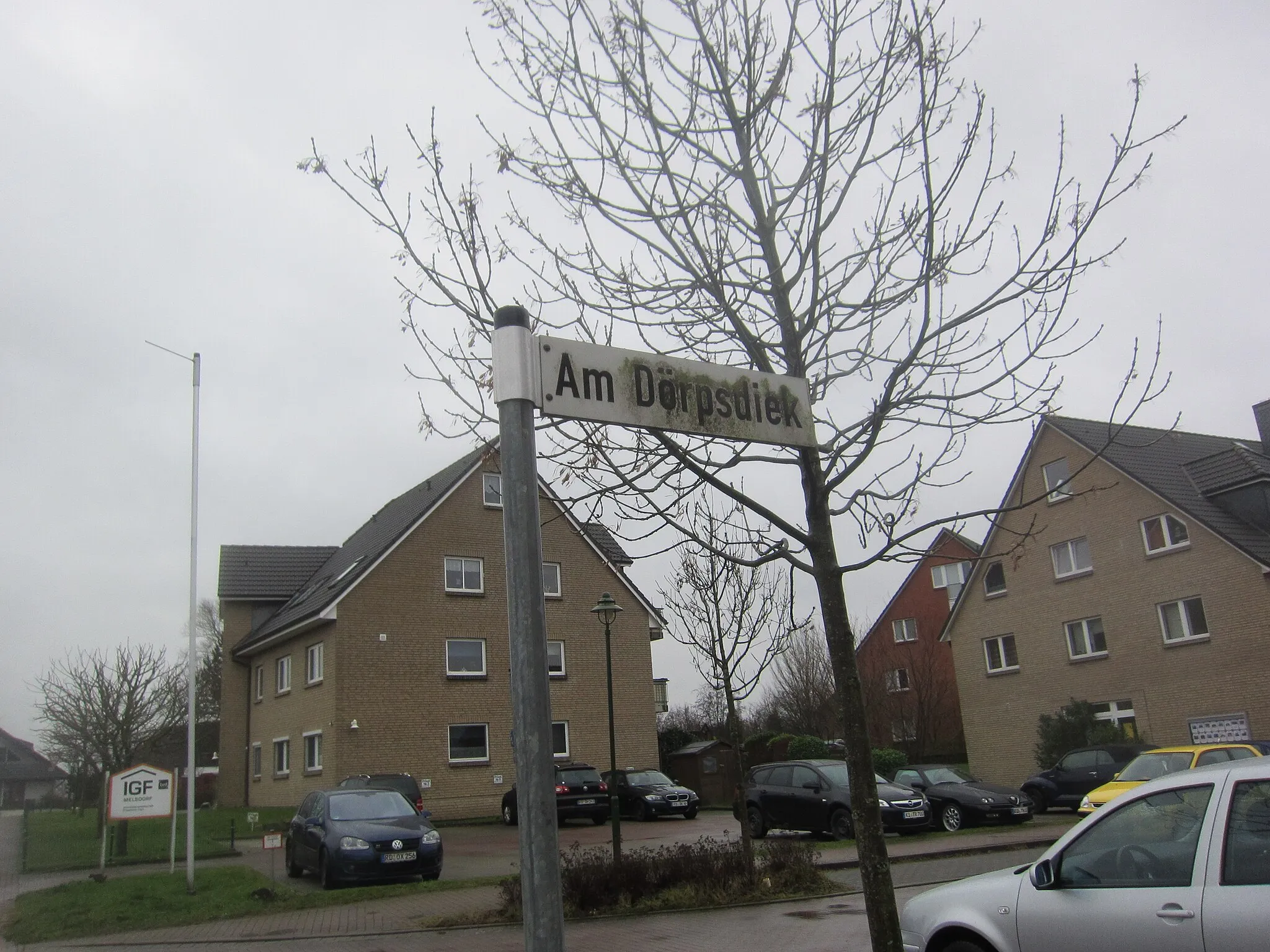 Photo showing: Street sign "Am Dörpsdiek" in Melsdorf
