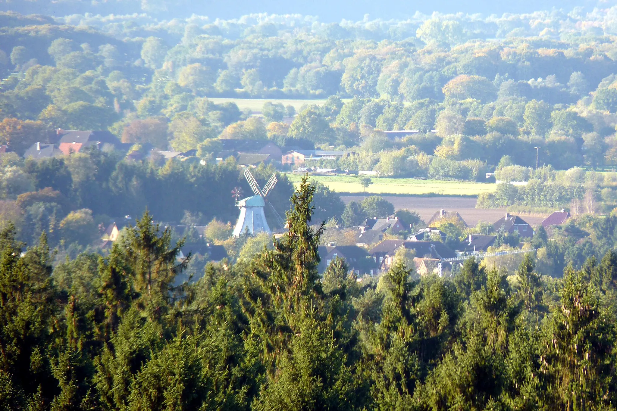 Photo showing: Blick vom Hahnheider Turm auf die Mühle in Hamfelde