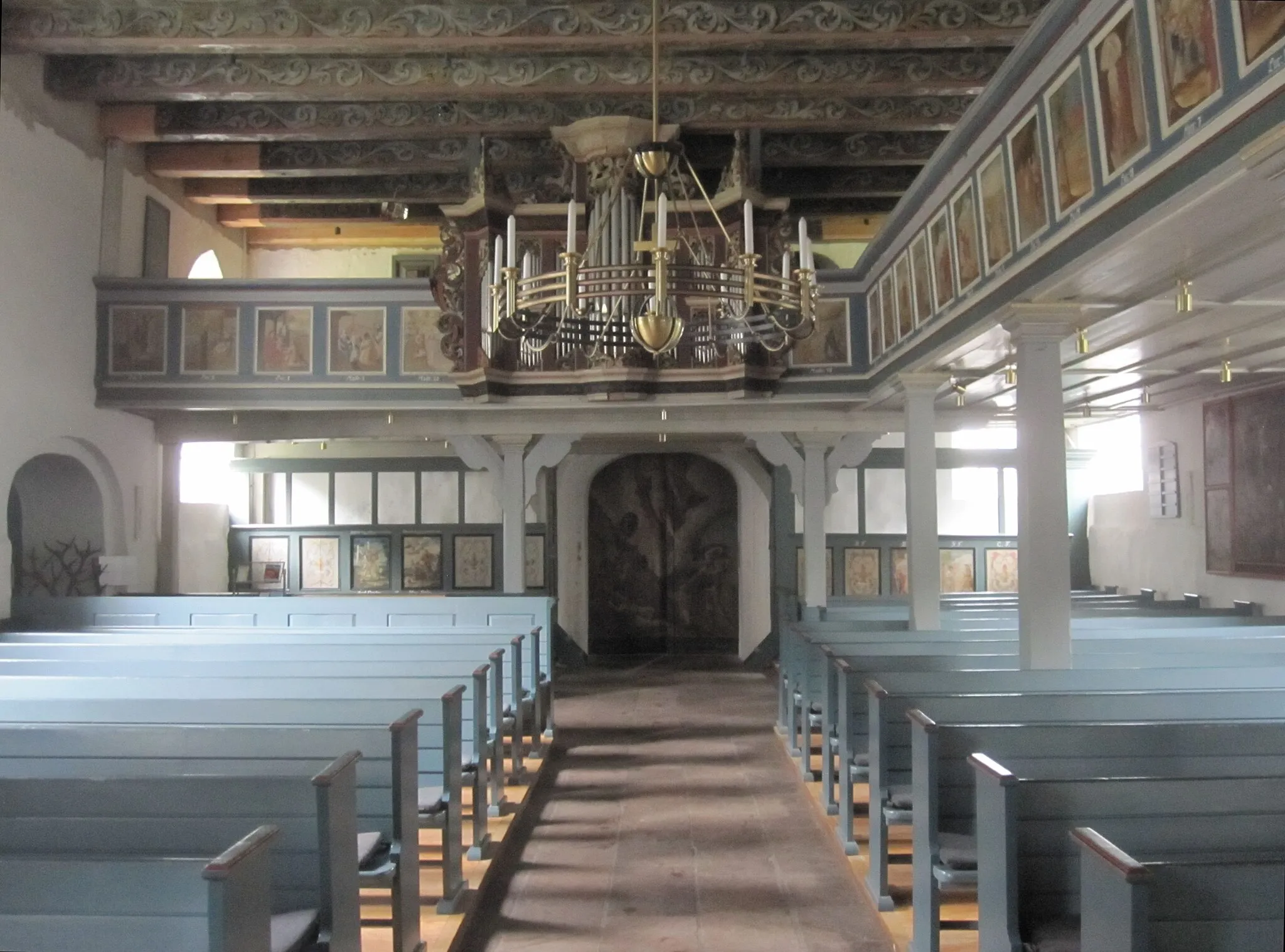 Photo showing: Blick nach Westen zur Orgel der 1712 eingeweihten Kirche.