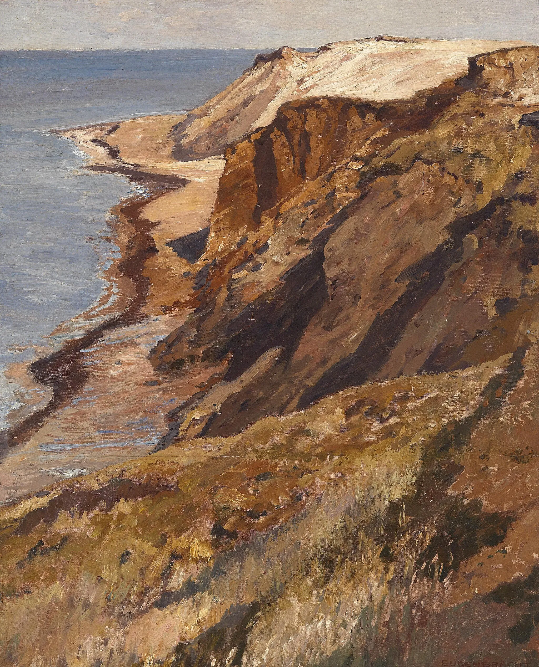Photo showing: Felsenküste auf Sylt, signiert Eugen Bracht, rückseitig betitelt und bezeichnet "Keithum 1897, Nr. 121 .... kliff", Öl auf Leinwand auf Karton, 61,5 x 50,5 cm