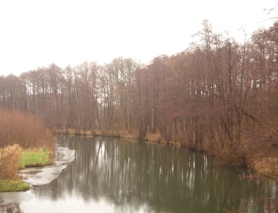 Photo showing: View on river Wakenitz from the new (2008) bridge near Nädlershorst, connecting Groß Sarau (Schleswig-Holstein) and Schattin (Mecklenburg-Vorpommern). Direction: northwards.