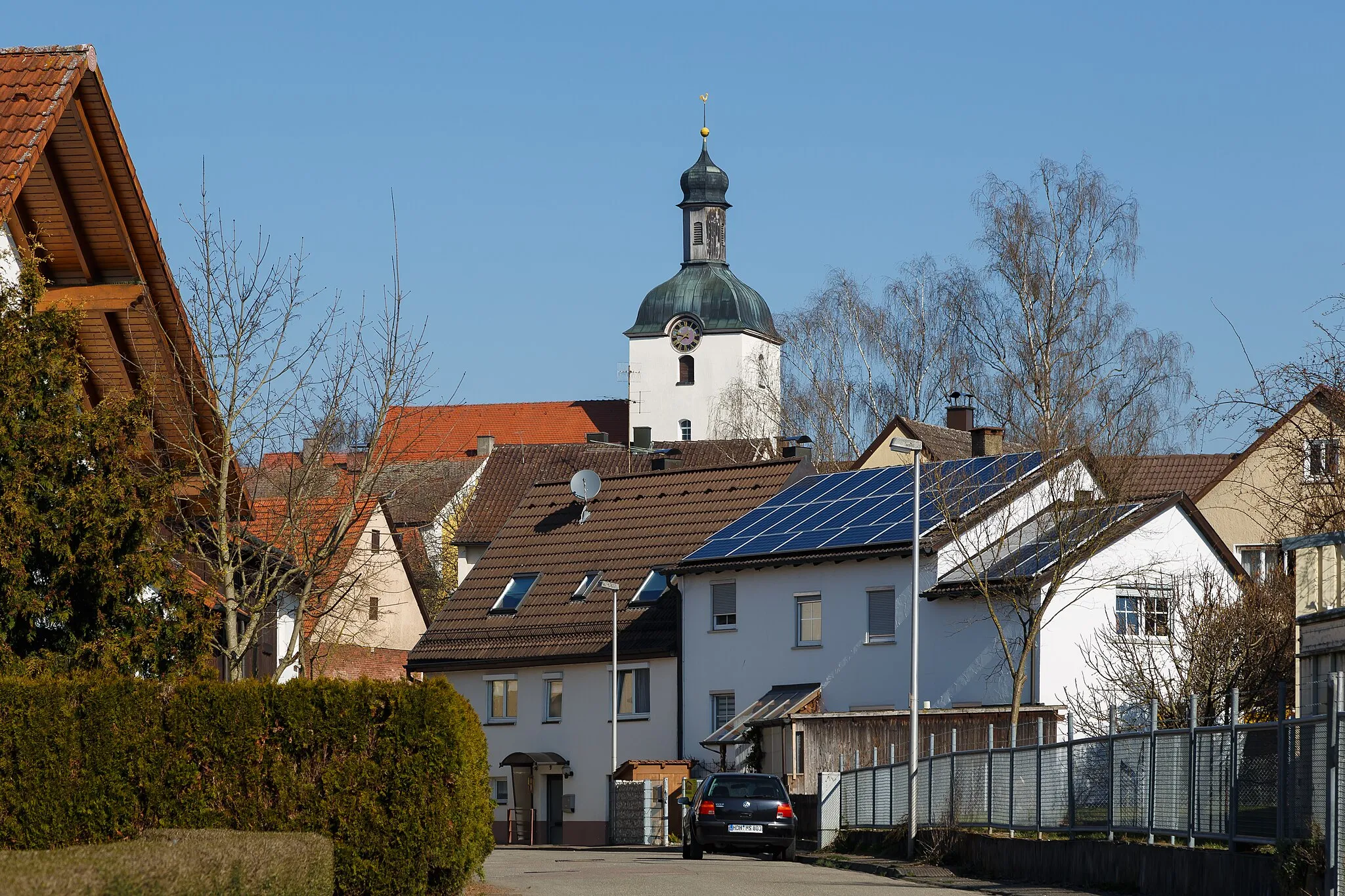 Photo showing: Bolheim, Baden-Württemberg, Germany: Protestante Church of Bolheim, seen from Bachstrasse.