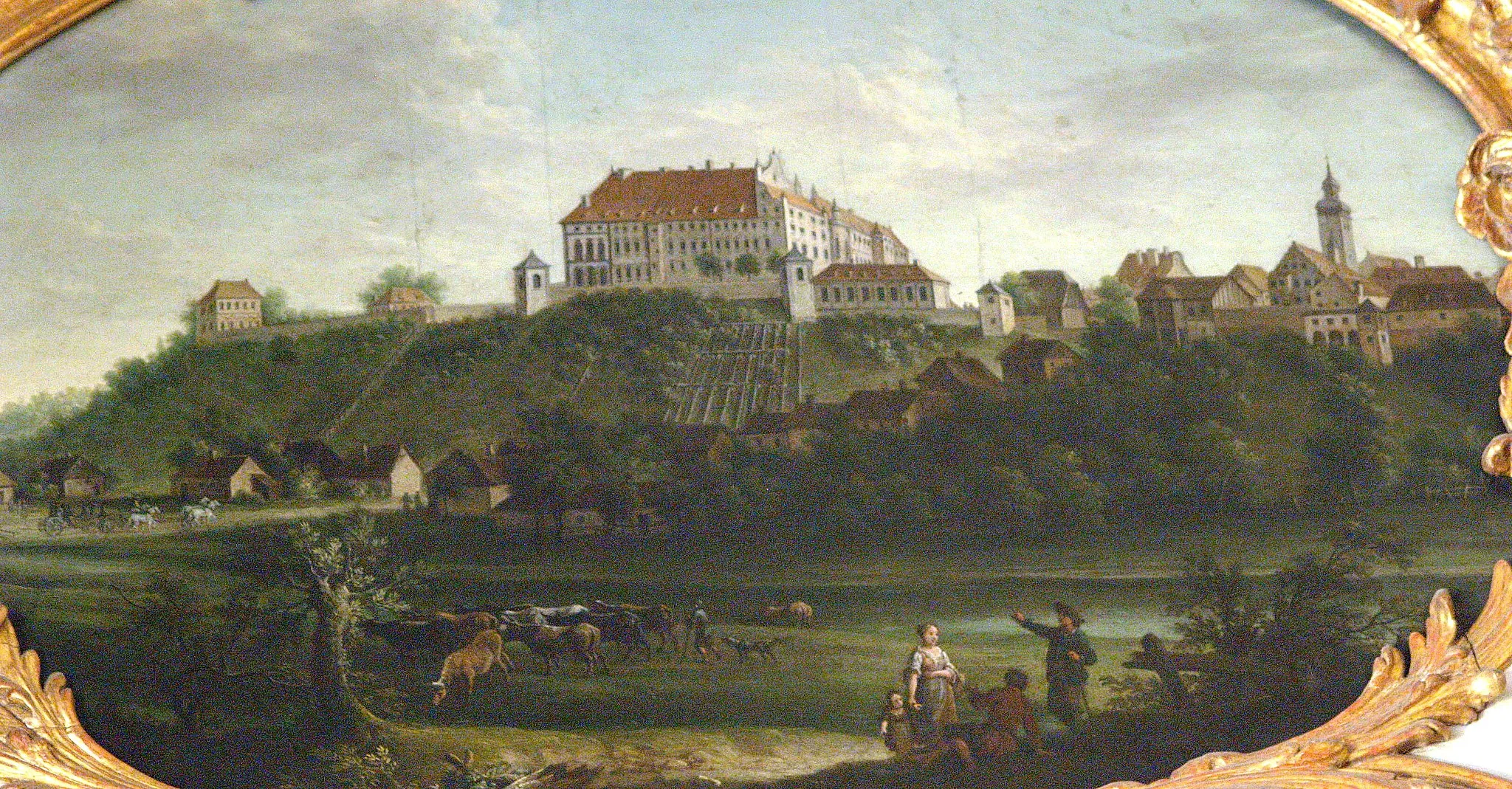 Photo showing: Stadt und Schloss Dachau, Ansicht um 1750