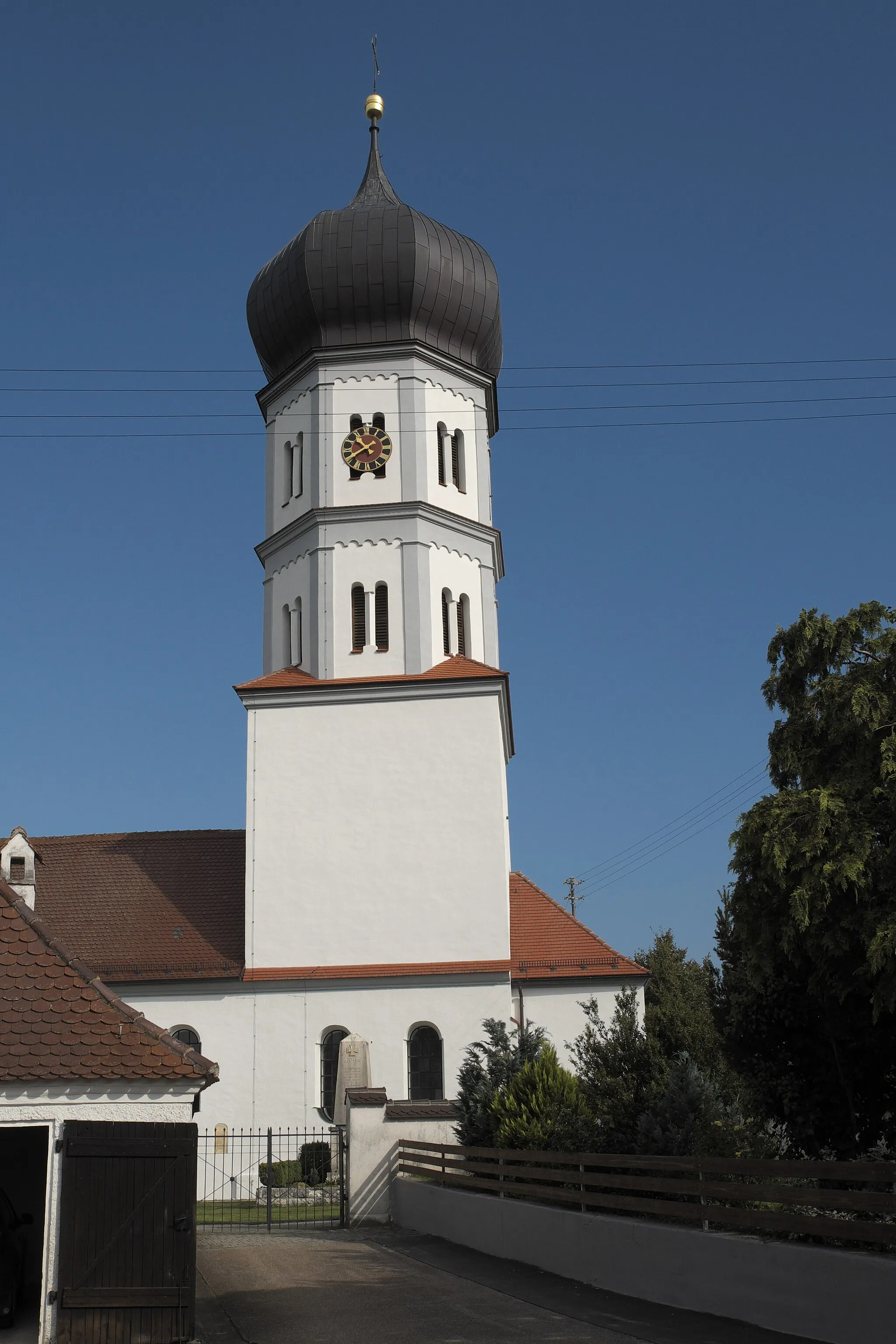 Photo showing: Katholische Pfarrkirche St. Veronika in Ziertheim (Landkreis Dillingen an der Donau/Bayern), Glockenturm