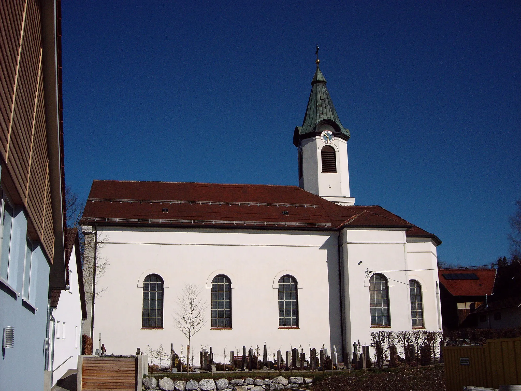 Photo showing: Schwabsoien, St Stephen's Parish Church from south.