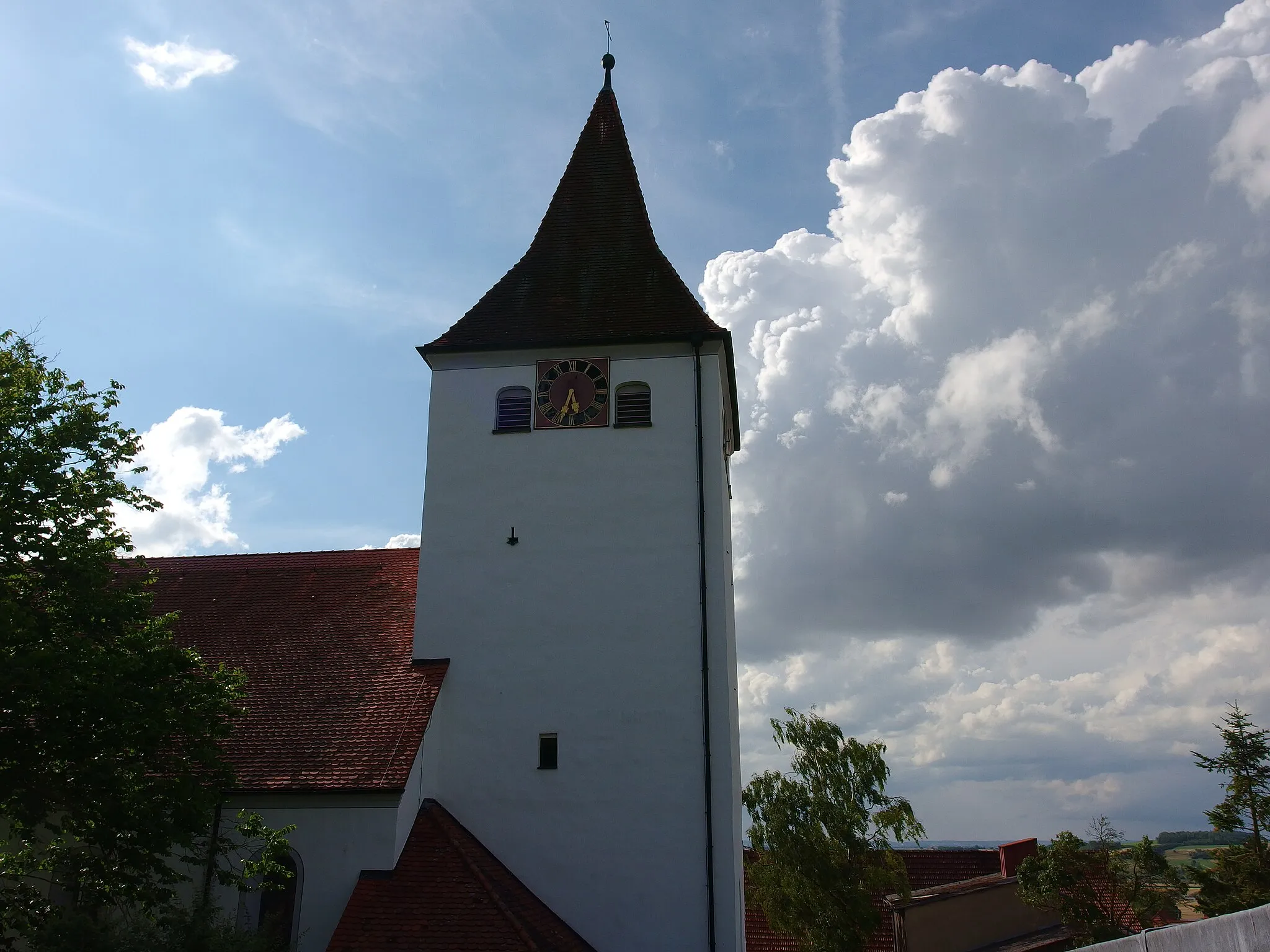 Photo showing: Großsorheim Kirche Detailansicht Turm (Ostseite)