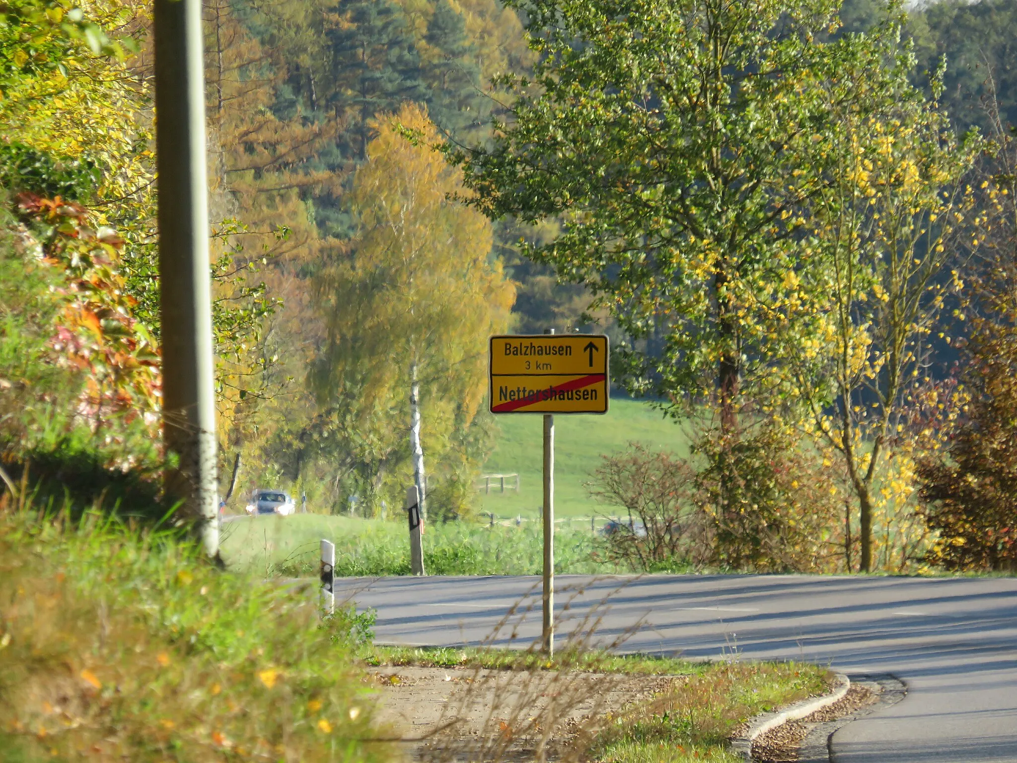 Photo showing: Ortsschild Nettershausen Ausfahrt im Süden.