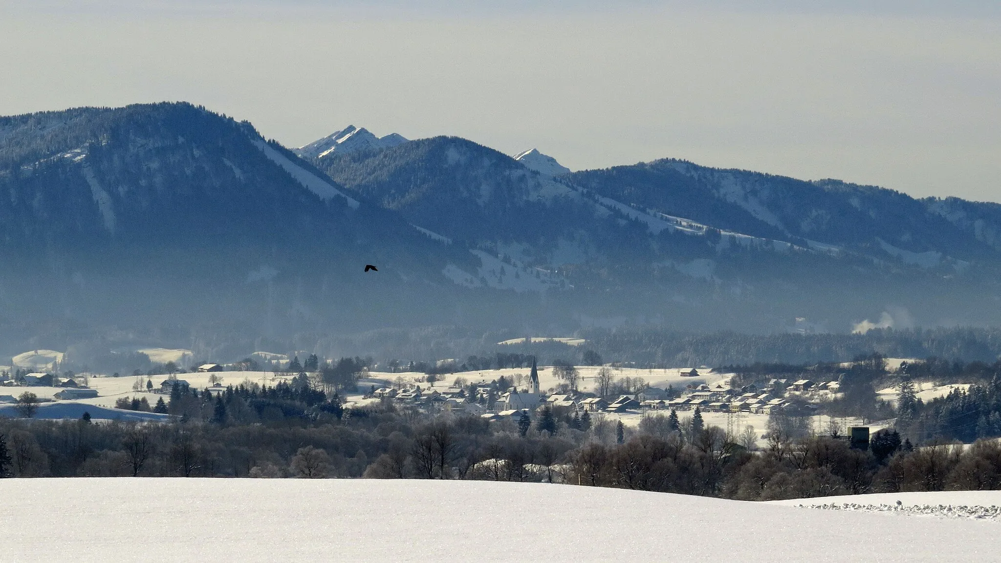 Photo showing: Martinszell im Winter mit Immenstädter und Gschwenderhorn