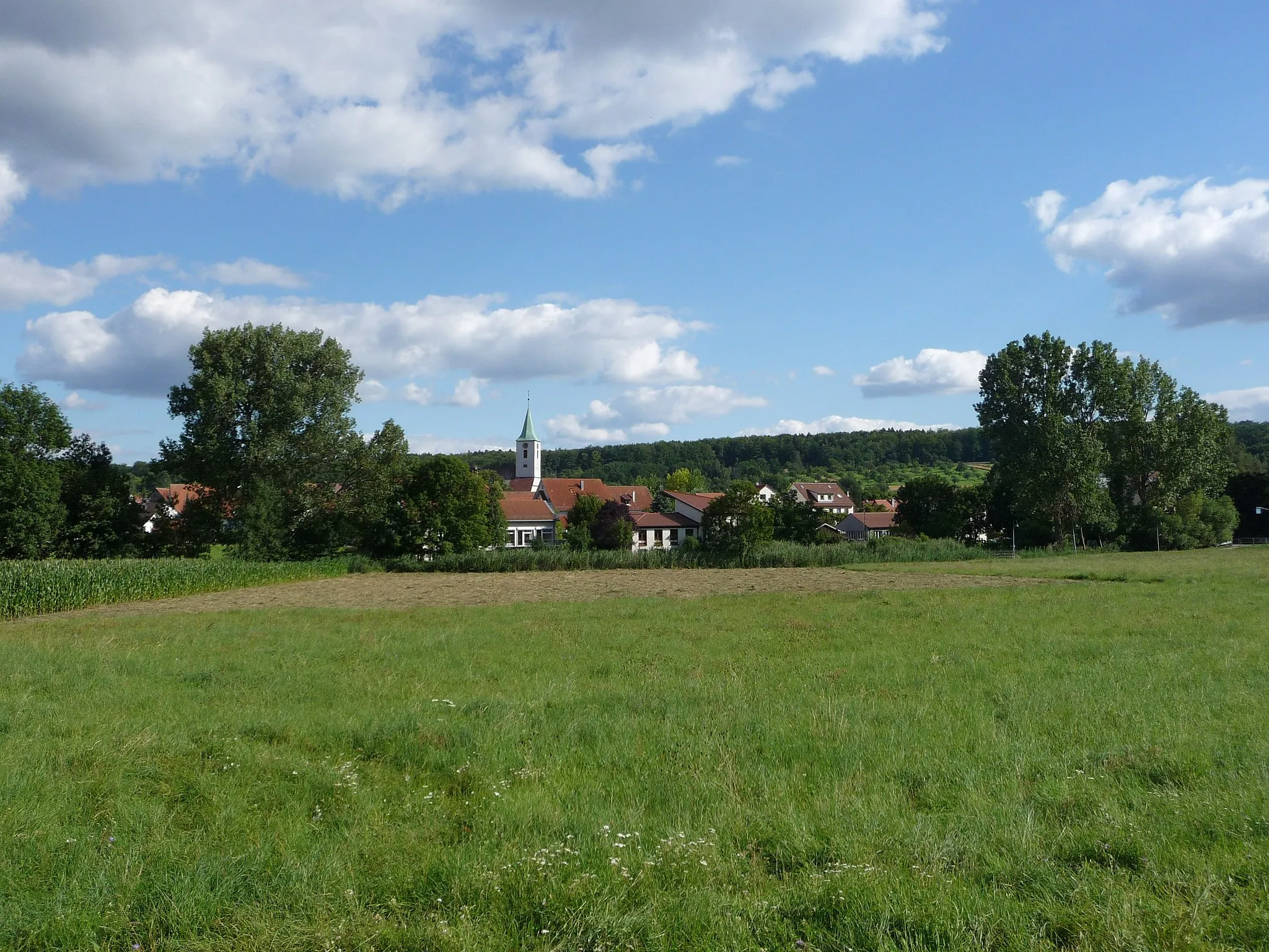 Photo showing: Blick von Norden auf die Ortsmitte von Warmbronn