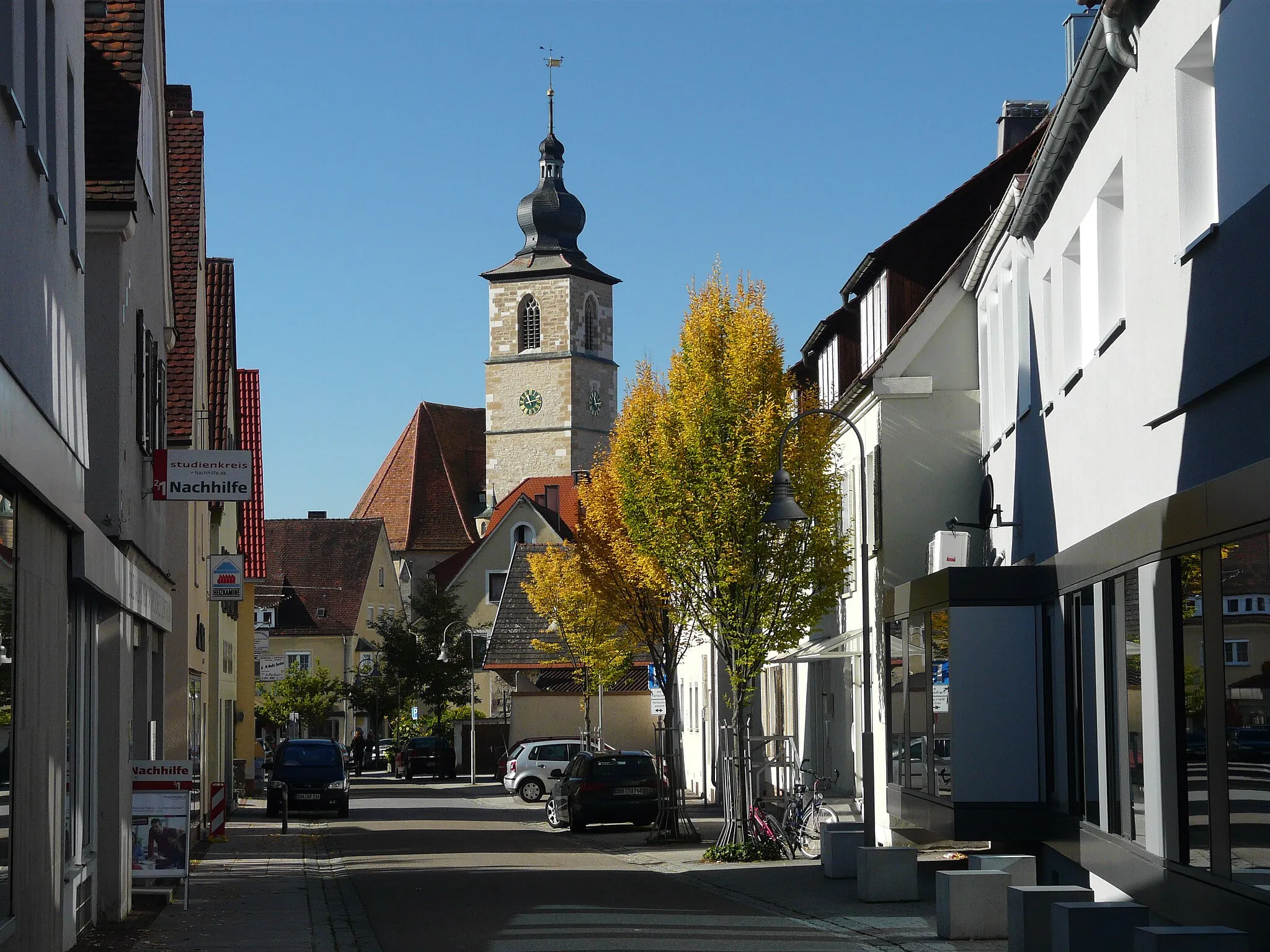 Photo showing: Crailsheim, Schulstraße mit der Johanneskirche im Hintergrund