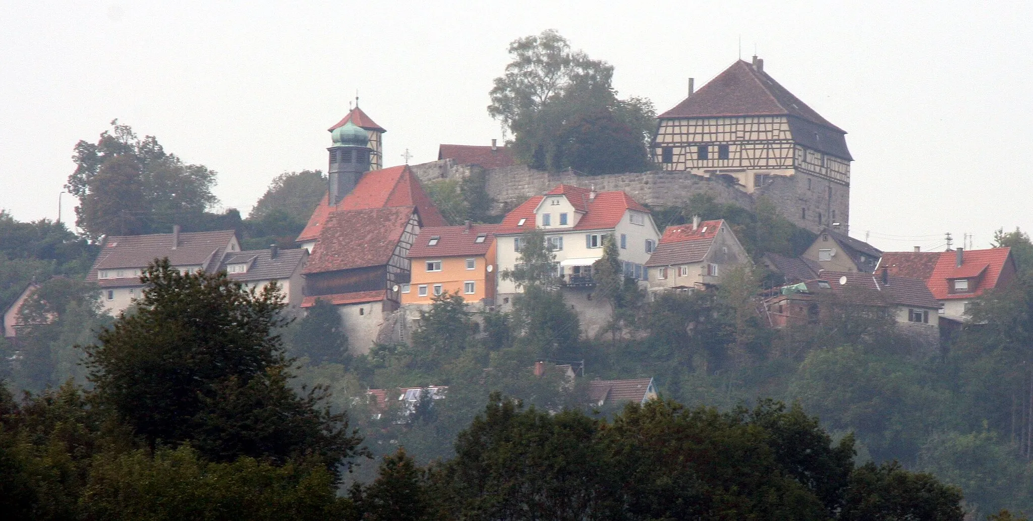 Photo showing: Maienfels castle in Wüstenrot-Maienfels, Germany as seen from the Brettach valley