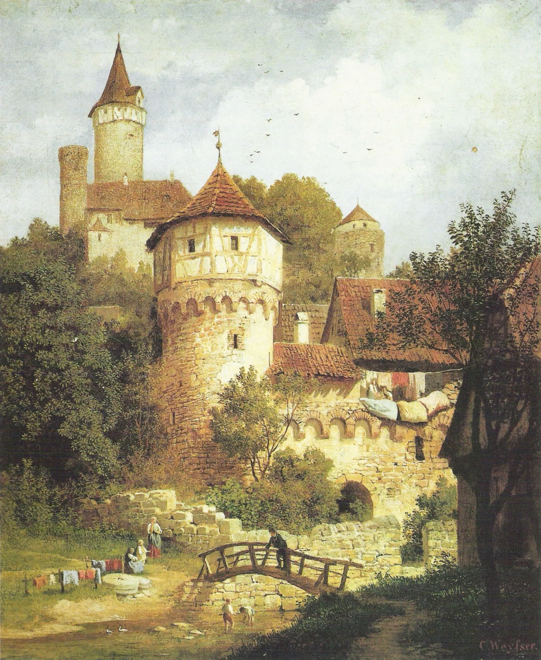 Photo showing: Möckmühl mit Stadtmauer und Burg, Öl auf Leinwand