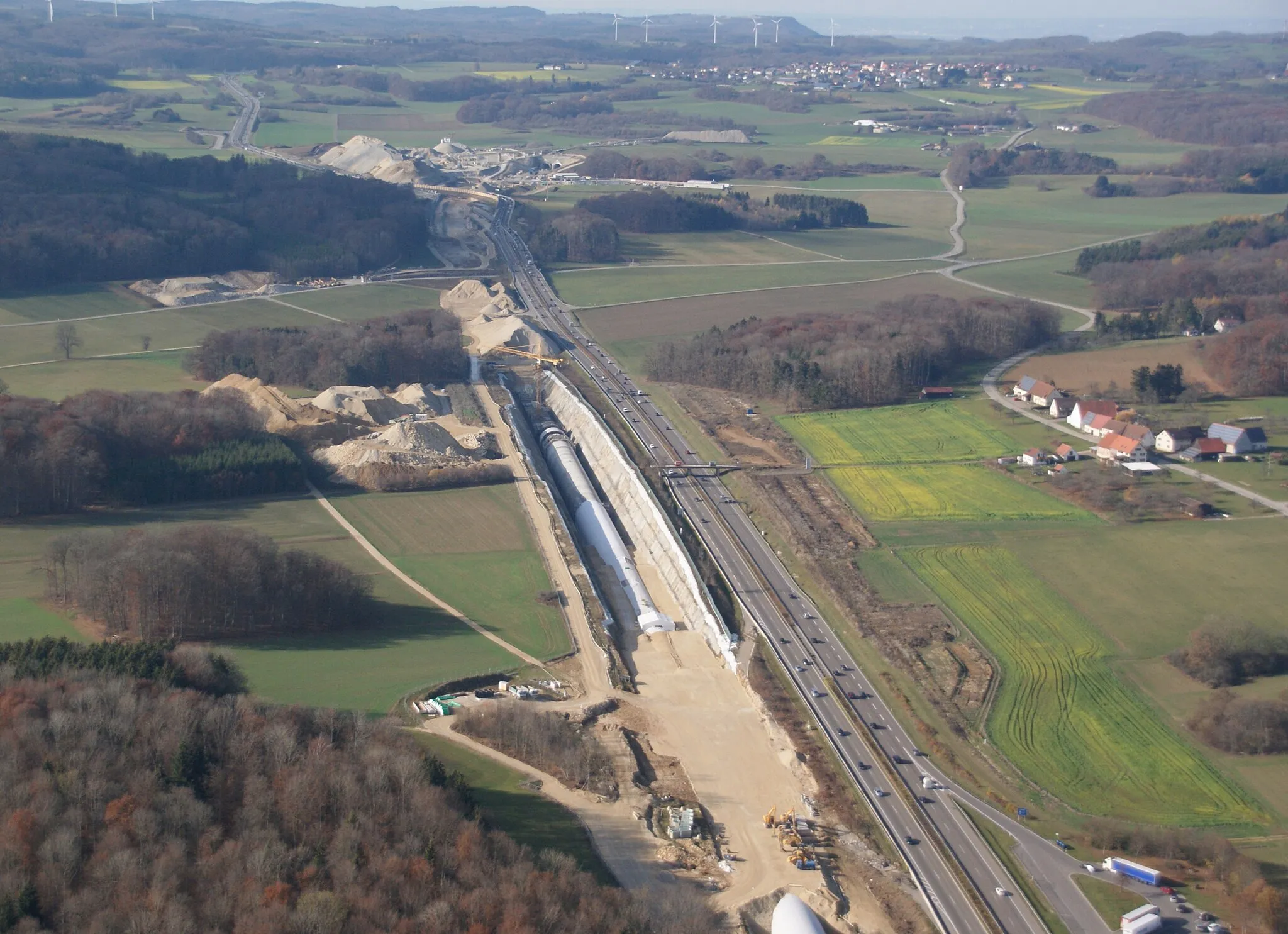 Photo showing: NBS-Wendlingen-Ulm, PFA2.3: Tunnelarbeiten beim Weiler Widderstall (A8, zwischen Hohenstadt und Merklingen).