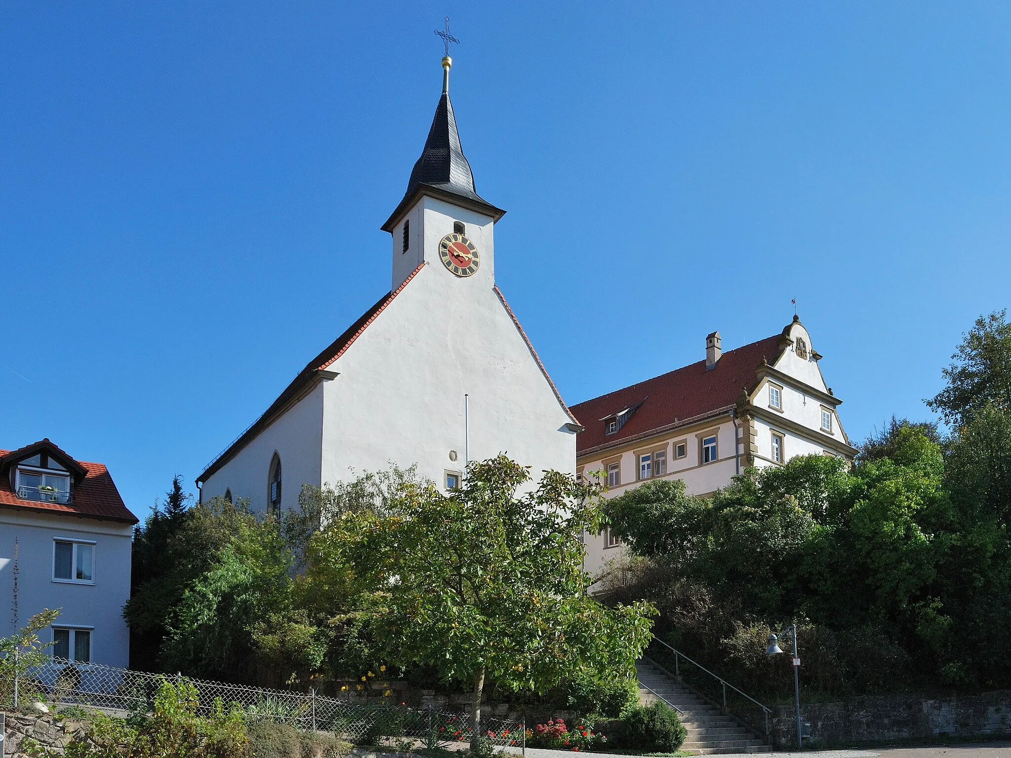 Photo showing: Catholic church St. Burchard in Jagstberg, a part of the city Mulfingen in the district of Hohenlohe in Germany.