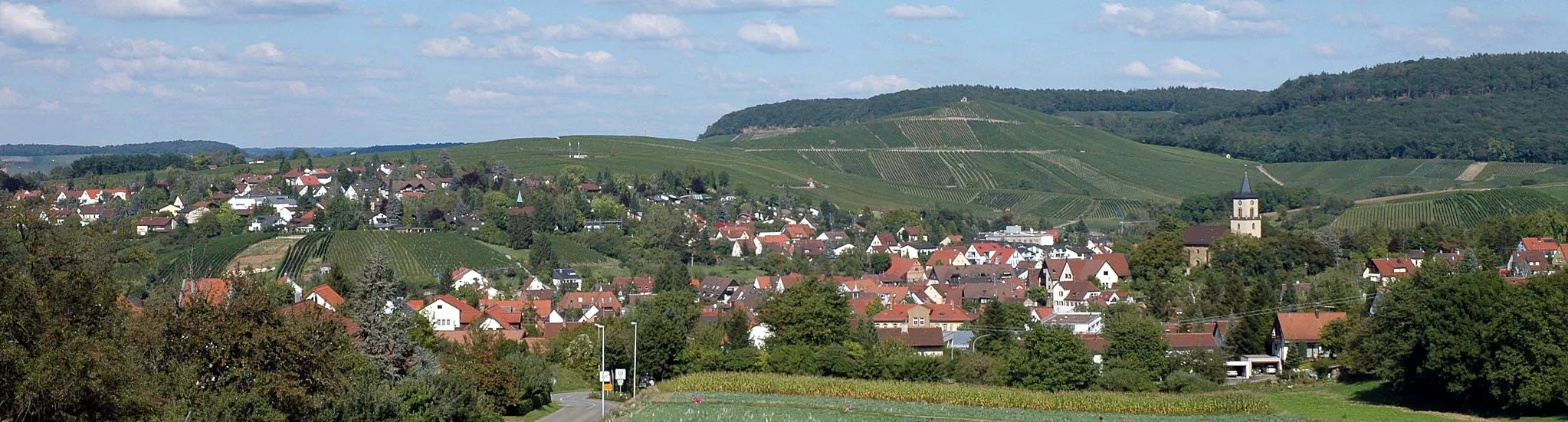 Photo showing: The village of Flein (Germany), as seen from the Haigern hill.