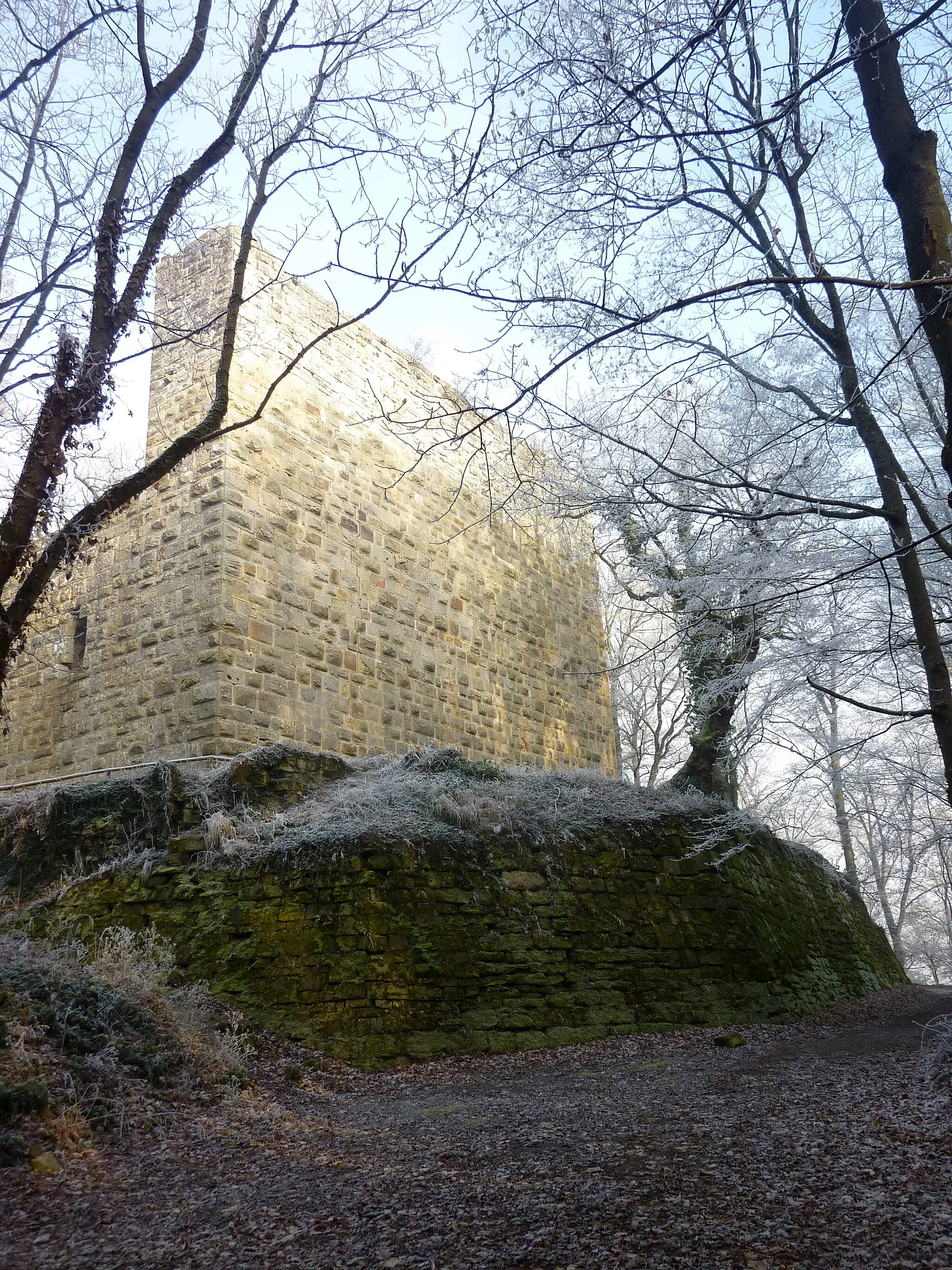 Photo showing: Burg Blankenhorn mit Schildmauer (oben) und Futtermauer (unten)
